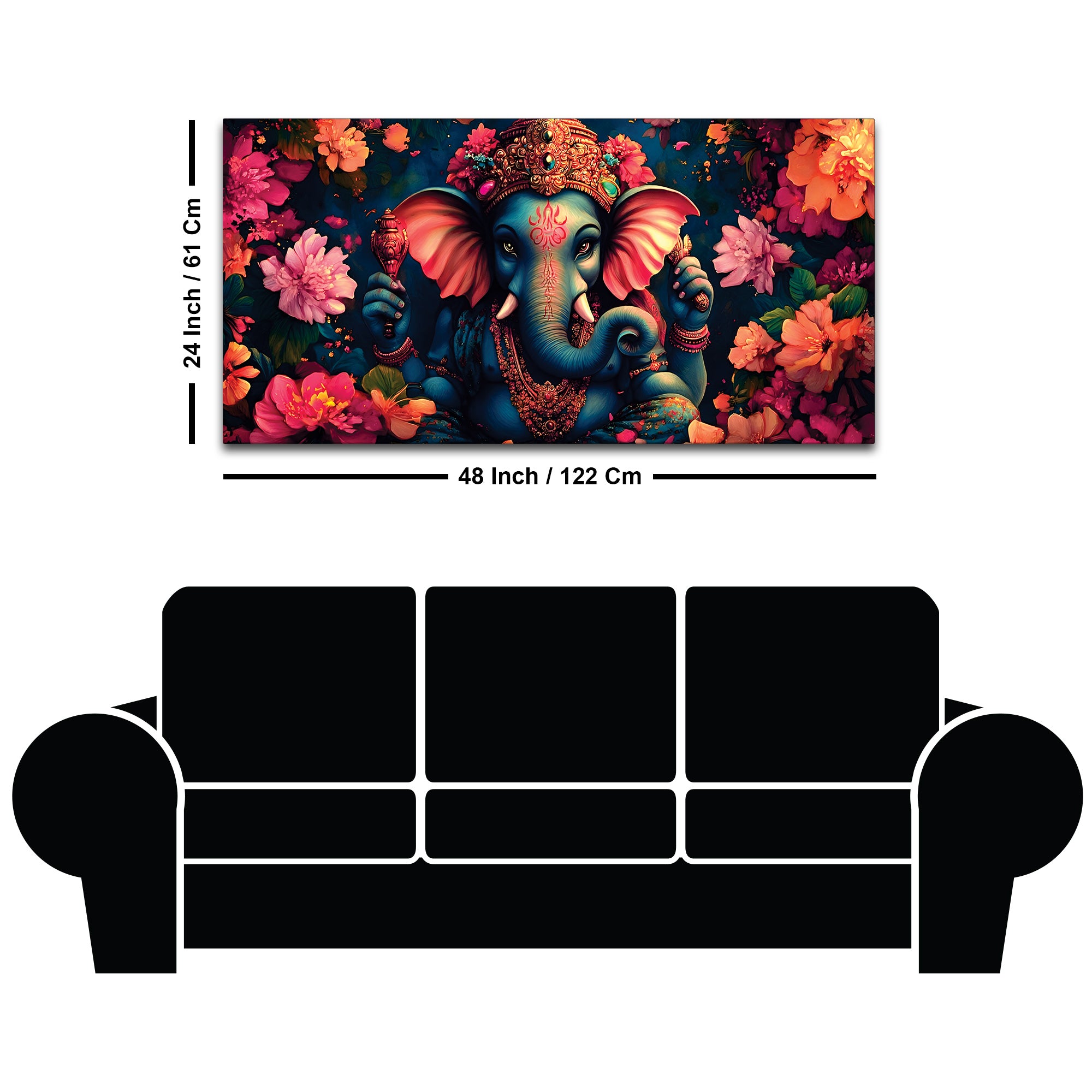 Floral Grace of Lord Ganpati Premium Canvas Wall Painting for Home & Office Decor
