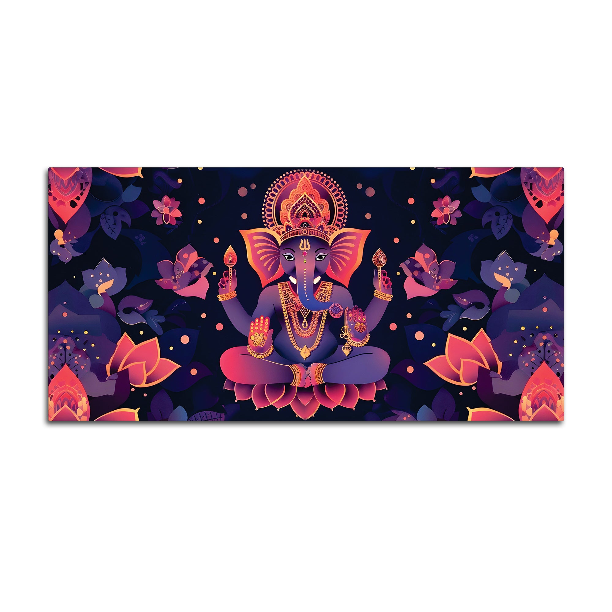Floral Purple Pink Themed Lord Shri Ganesha Canvas Wall Painting for Home & Office – Elegant Spiritual Home Decor