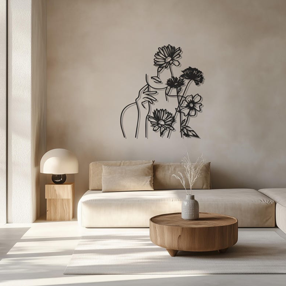 Flower Women Minimalist Line Metal Art Wall Decor