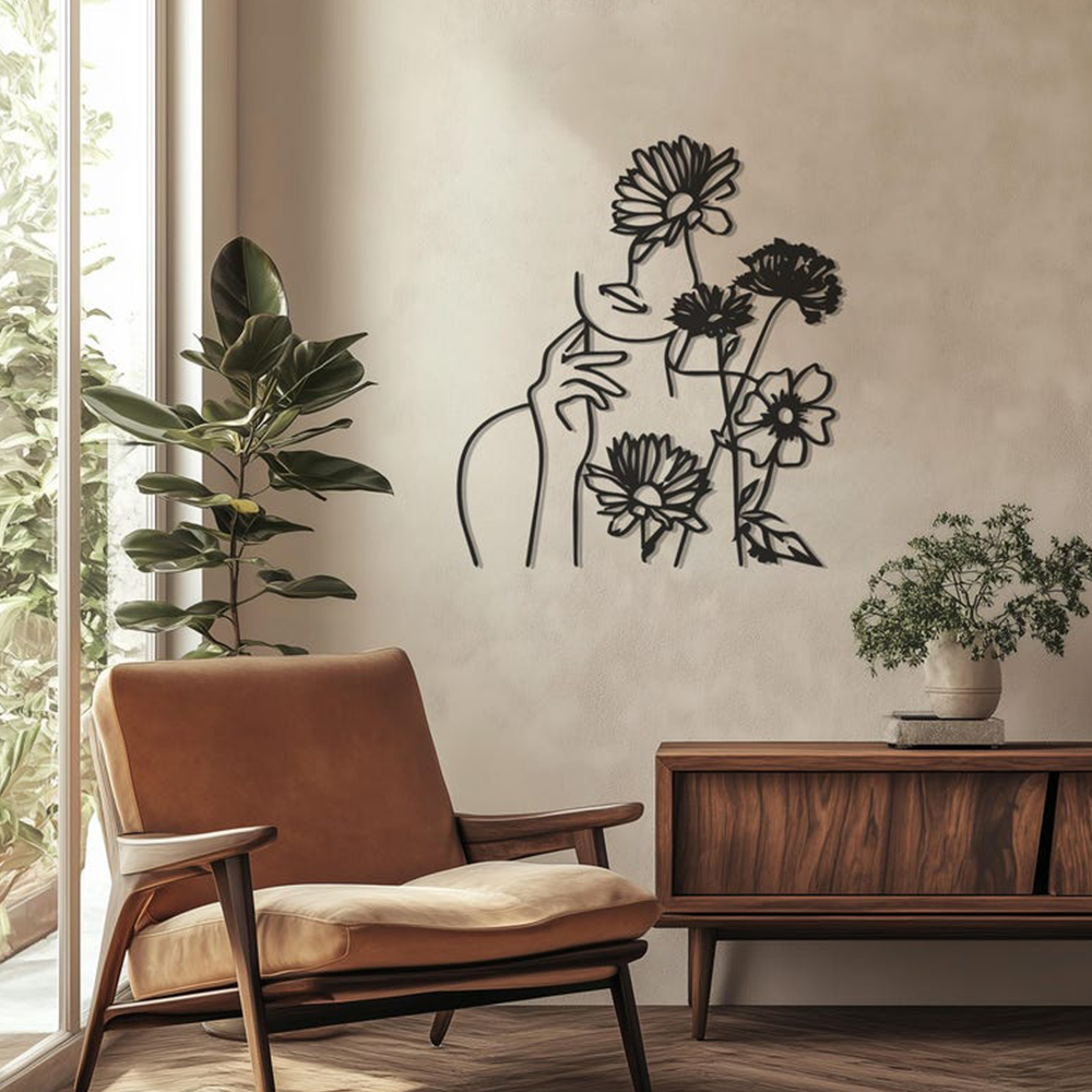 Flower Women Minimalist Line Metal Art Wall Decor