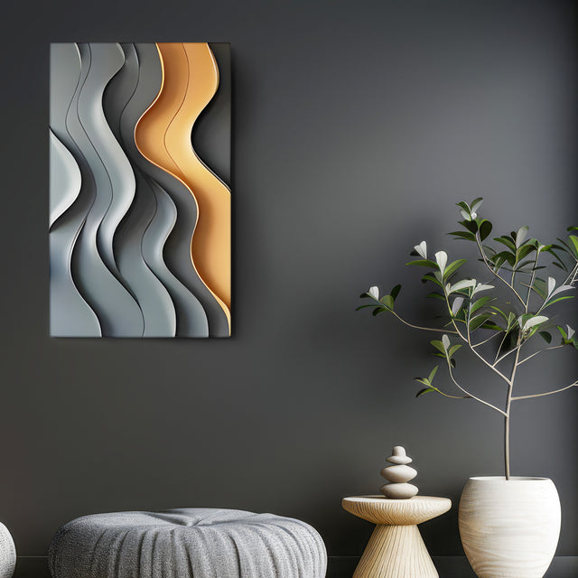 Flowing Curves Grey and Gold Modern 3D Wall Art