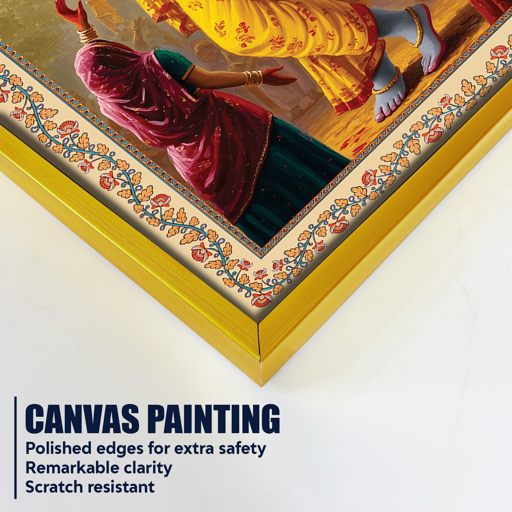 Flute of the Divine Floral Border Vertical Canvas Wall Painting