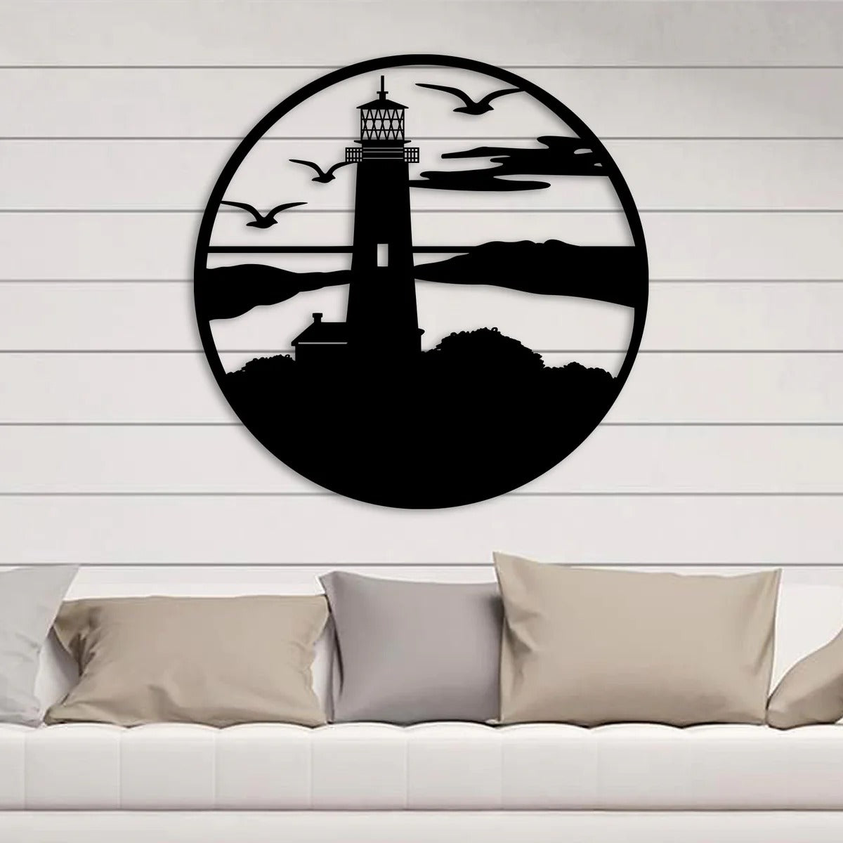 Flying Birds Lighthouse Scenery Metal Wall Art Decor