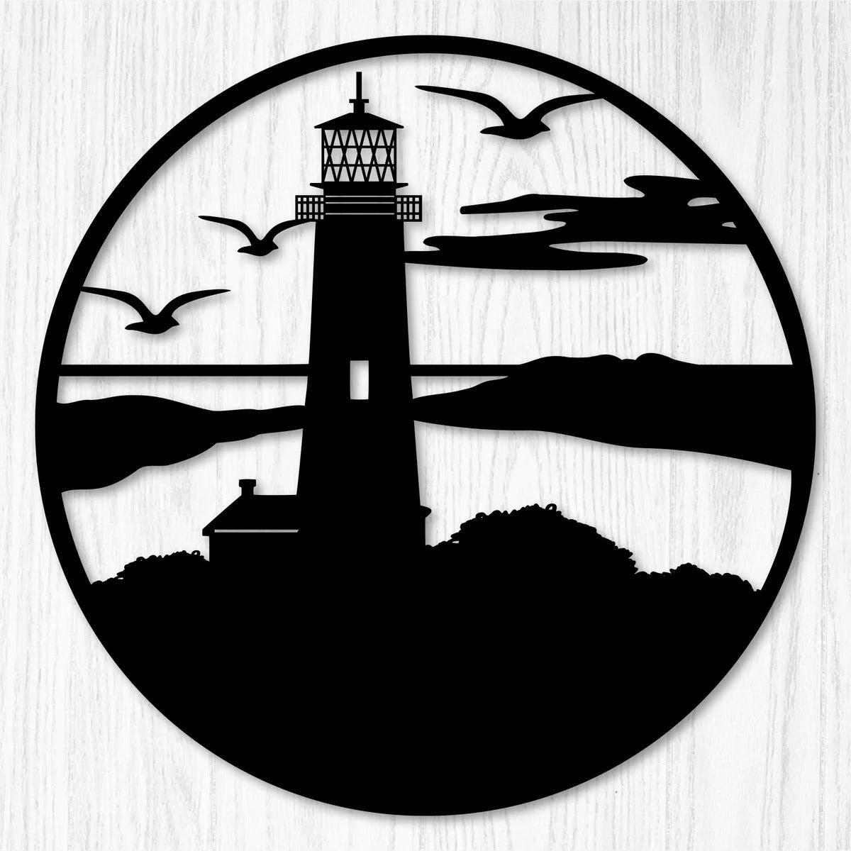 Flying Birds Lighthouse Scenery Metal Wall Art Decor