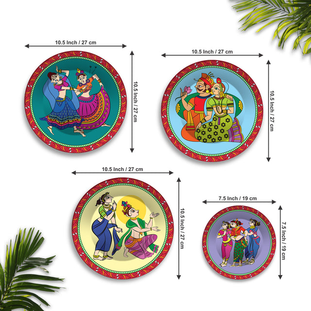 Folk Fusion Dance Premium Wall Plates Painting Set of Four