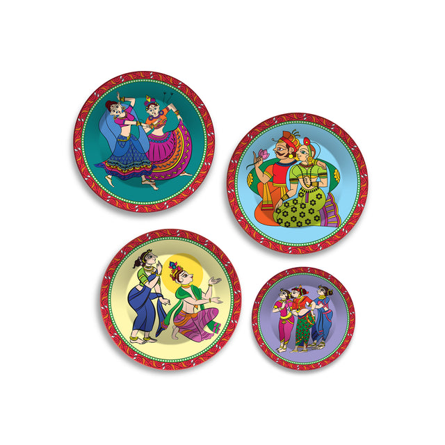 Folk Fusion Dance Premium Wall Plates Painting Set of Four