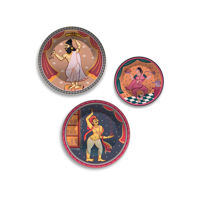 Folk Humor & Expression Premium Wall Plates Painting Set of 3