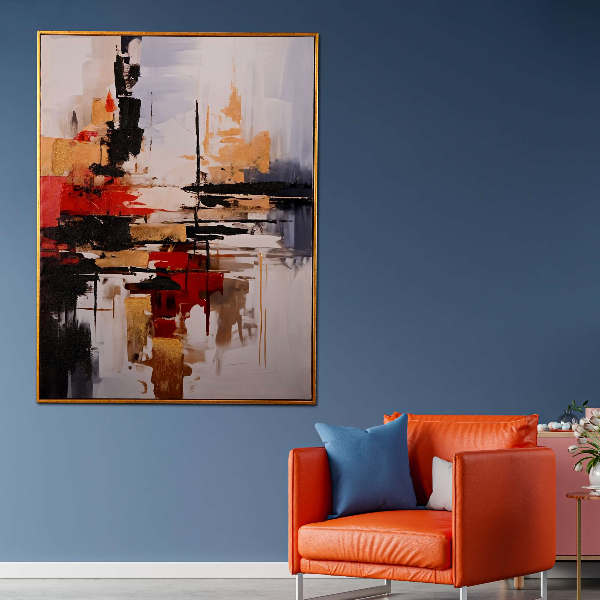 Fragments of Gold Abstract Hand Painted Wall Painting with Floating Frame