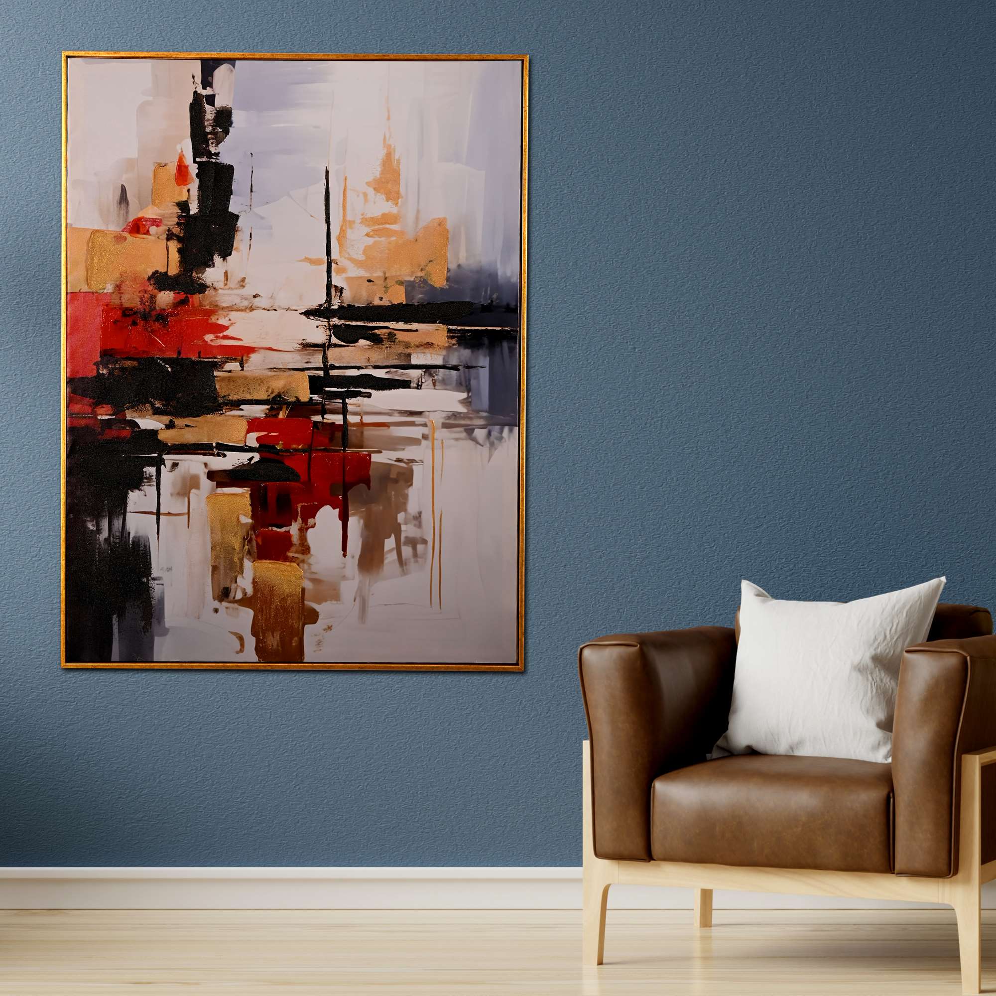 Fragments of Gold Abstract Hand Painted Wall Painting with Floating Frame