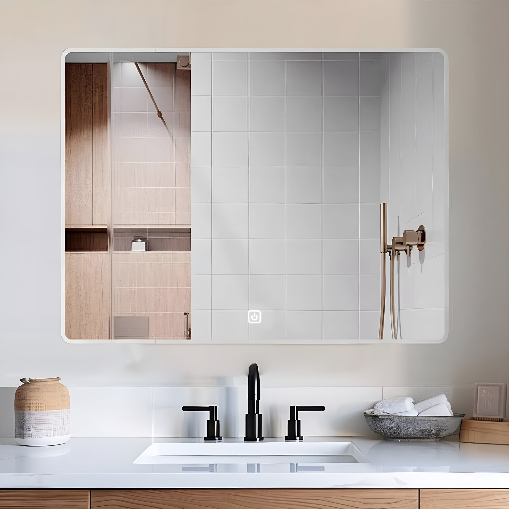 Frameless Bathroom Cabinet Mirror with LED Light and Modern Design