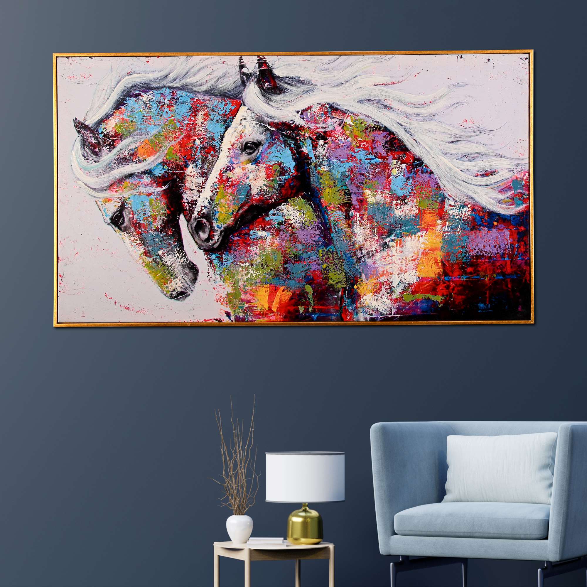 Freedom's Dance of Horse Hand Painted Wall Painting with Floating Frame