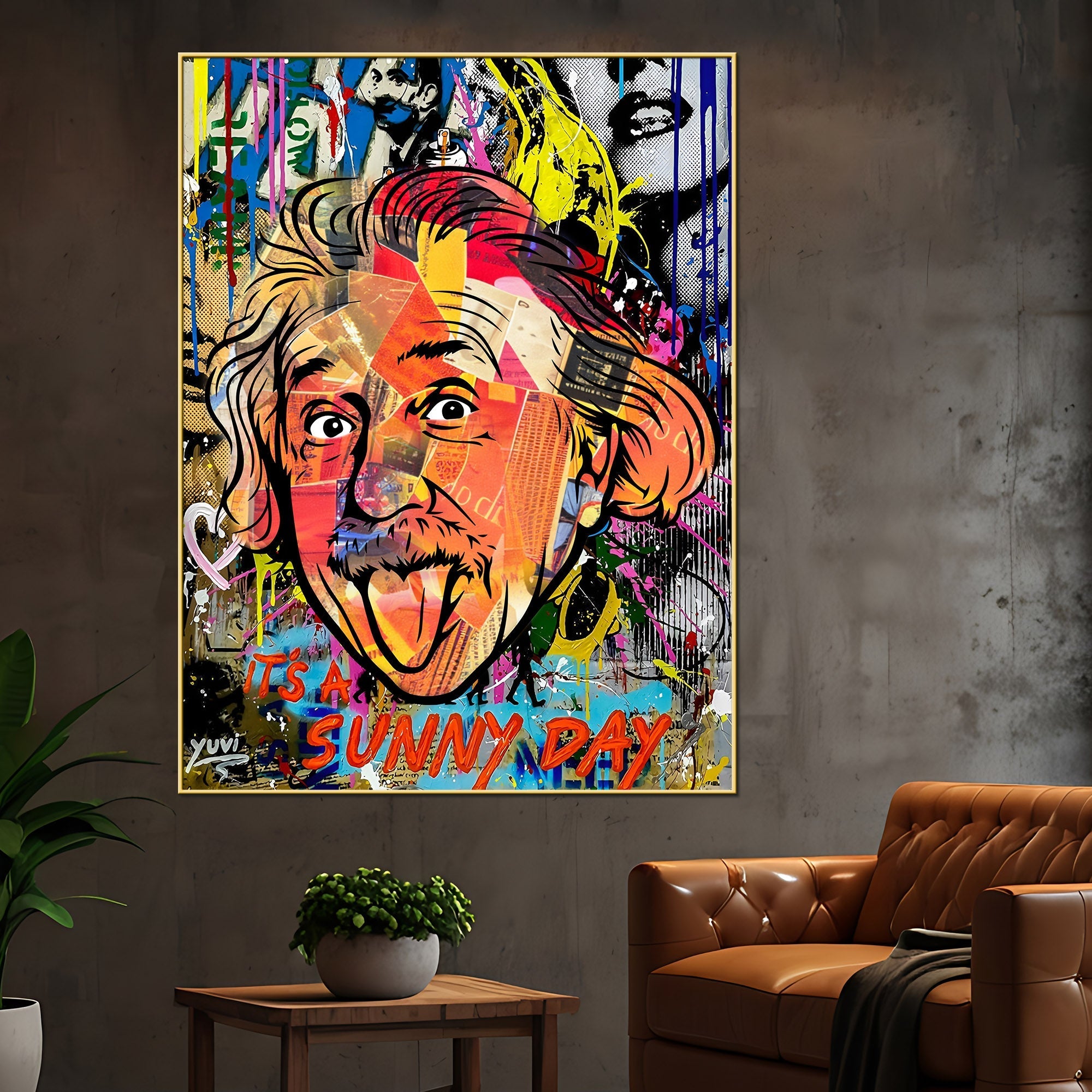Funky Albert Einstein Cotton Canvas Wall Painting