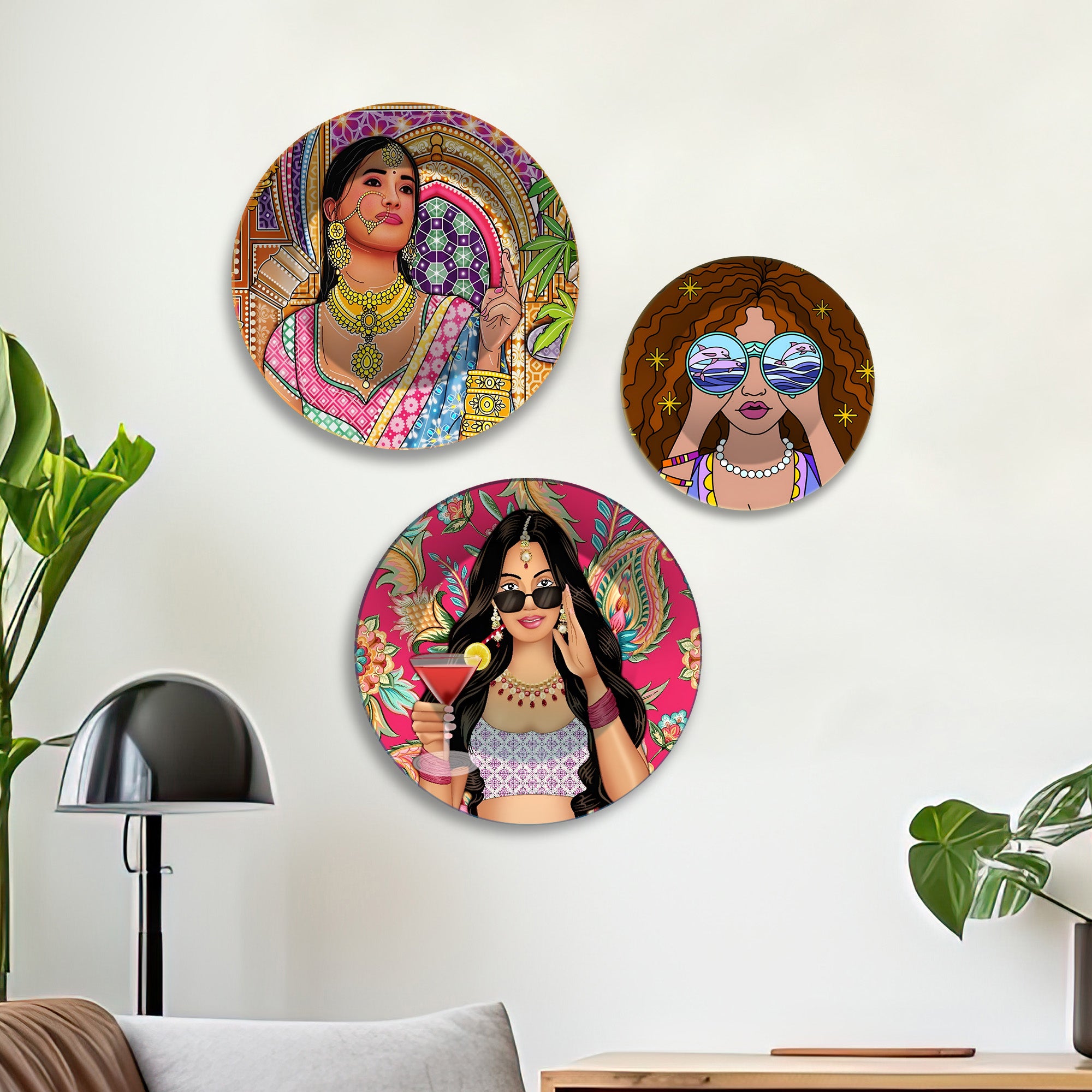 Fusion Femmes Divas Glam Premium Wall Plates Painting Set of 3