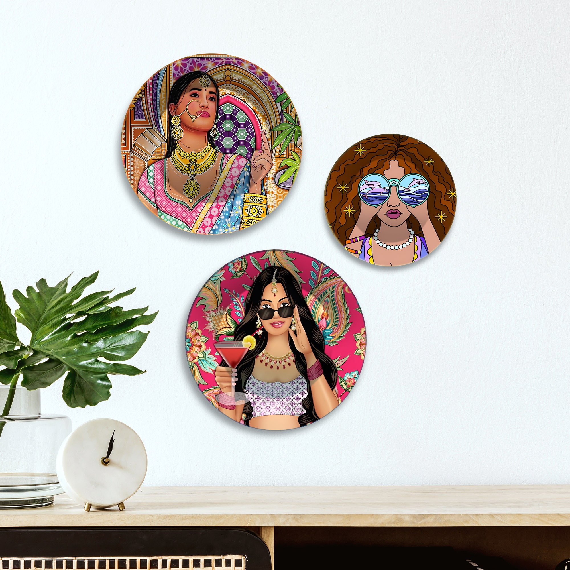 Fusion Femmes Divas Glam Premium Wall Plates Painting Set of 3