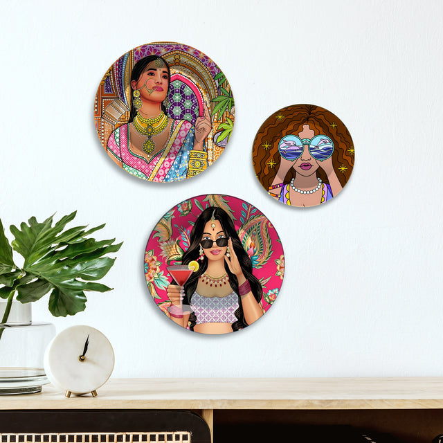 Fusion Femmes Divas Glam Premium Wall Plates Painting Set of 3