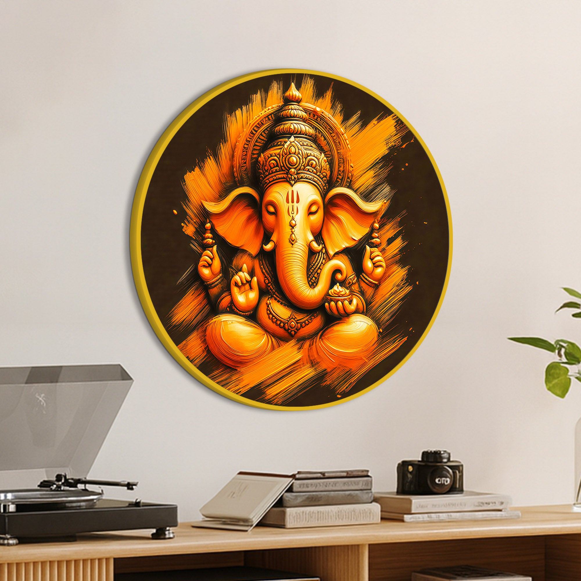 Ganesh Ji Decorative Round Canvas Painting