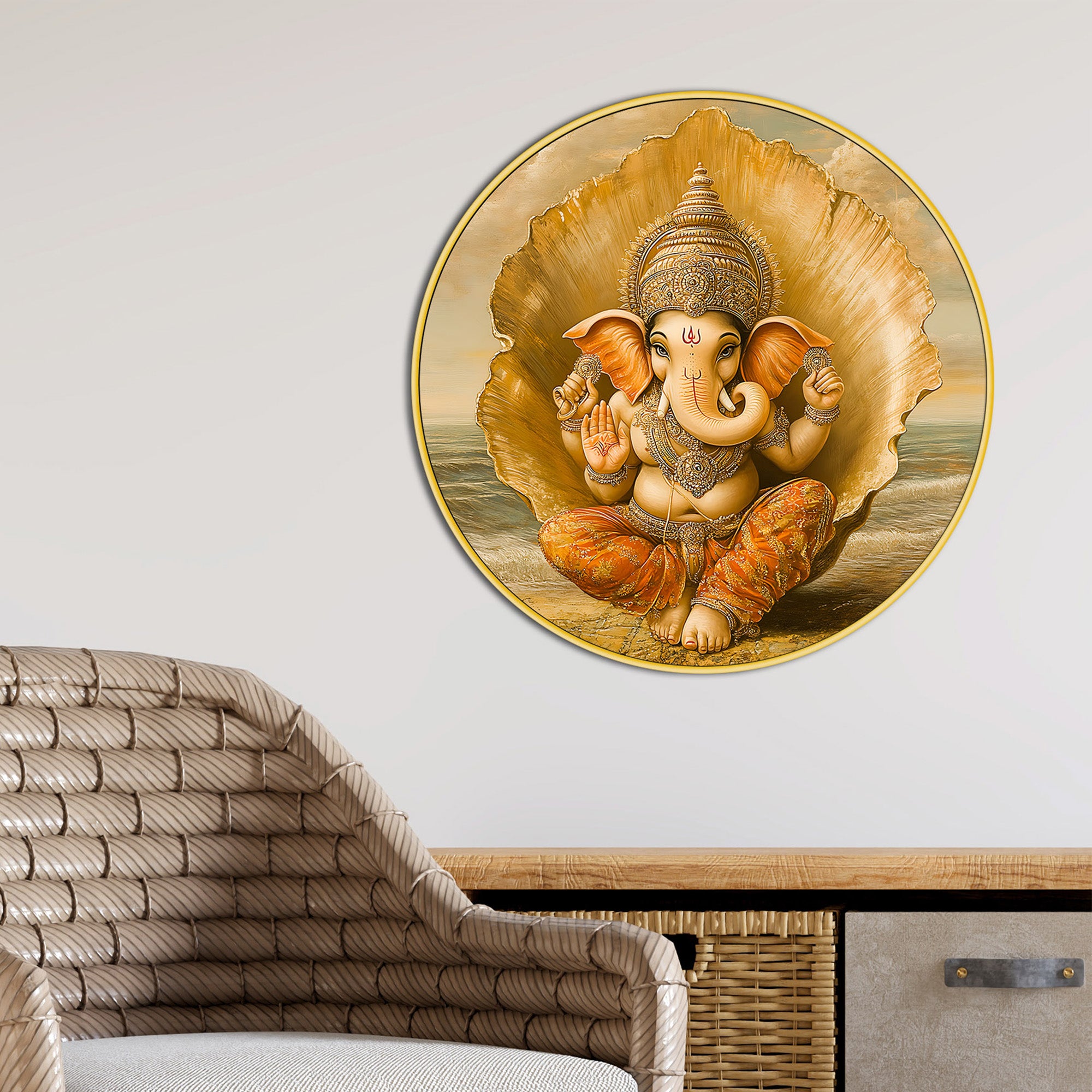 Ganesh Ji Round Canvas Wall Painting