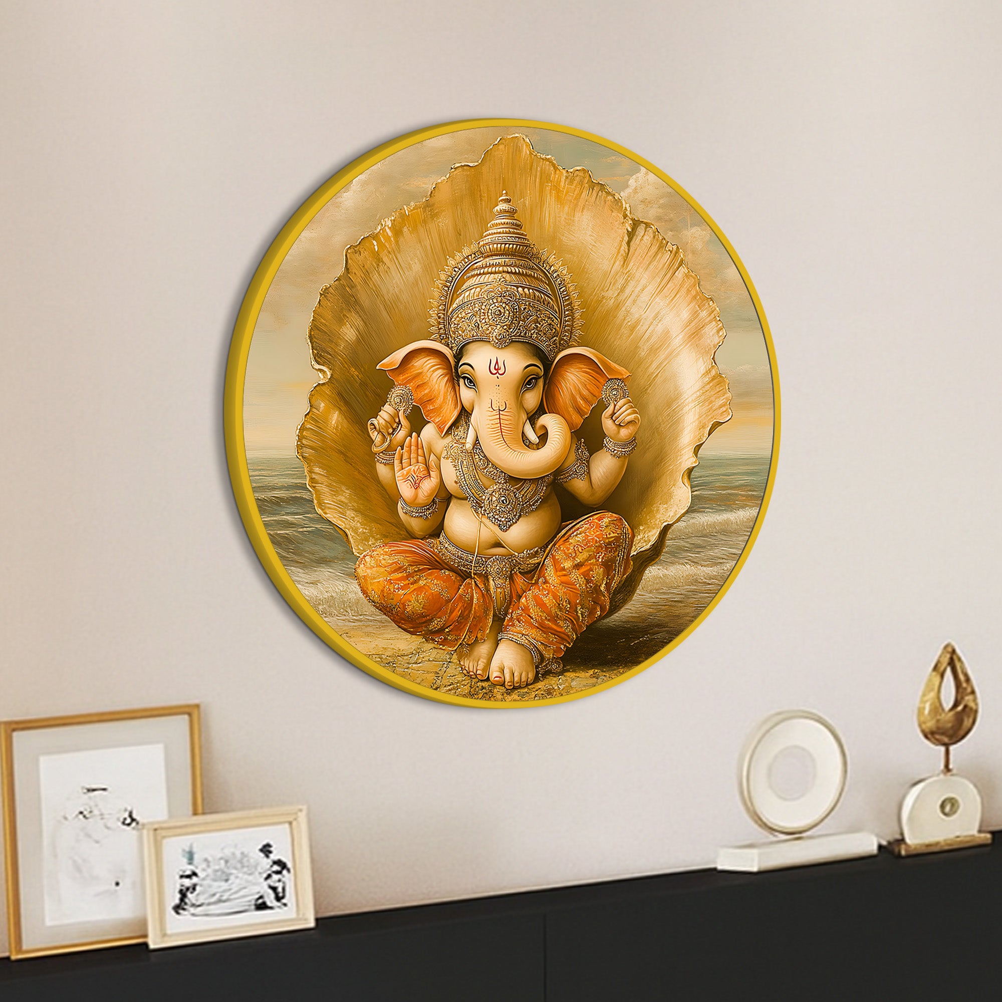 Ganesh Ji Round Canvas Wall Painting