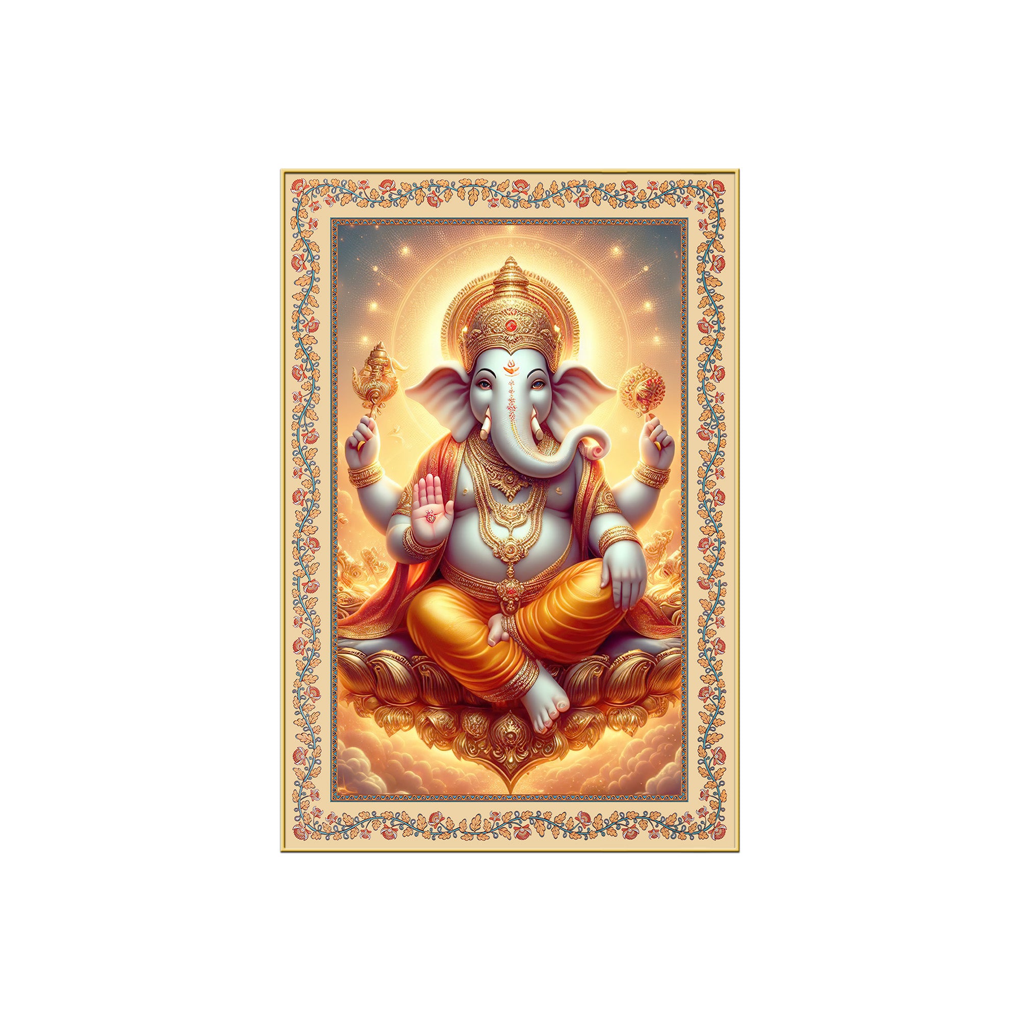 Ganesha Blessings and Prosperity Floral Border Vertical Wall Painting