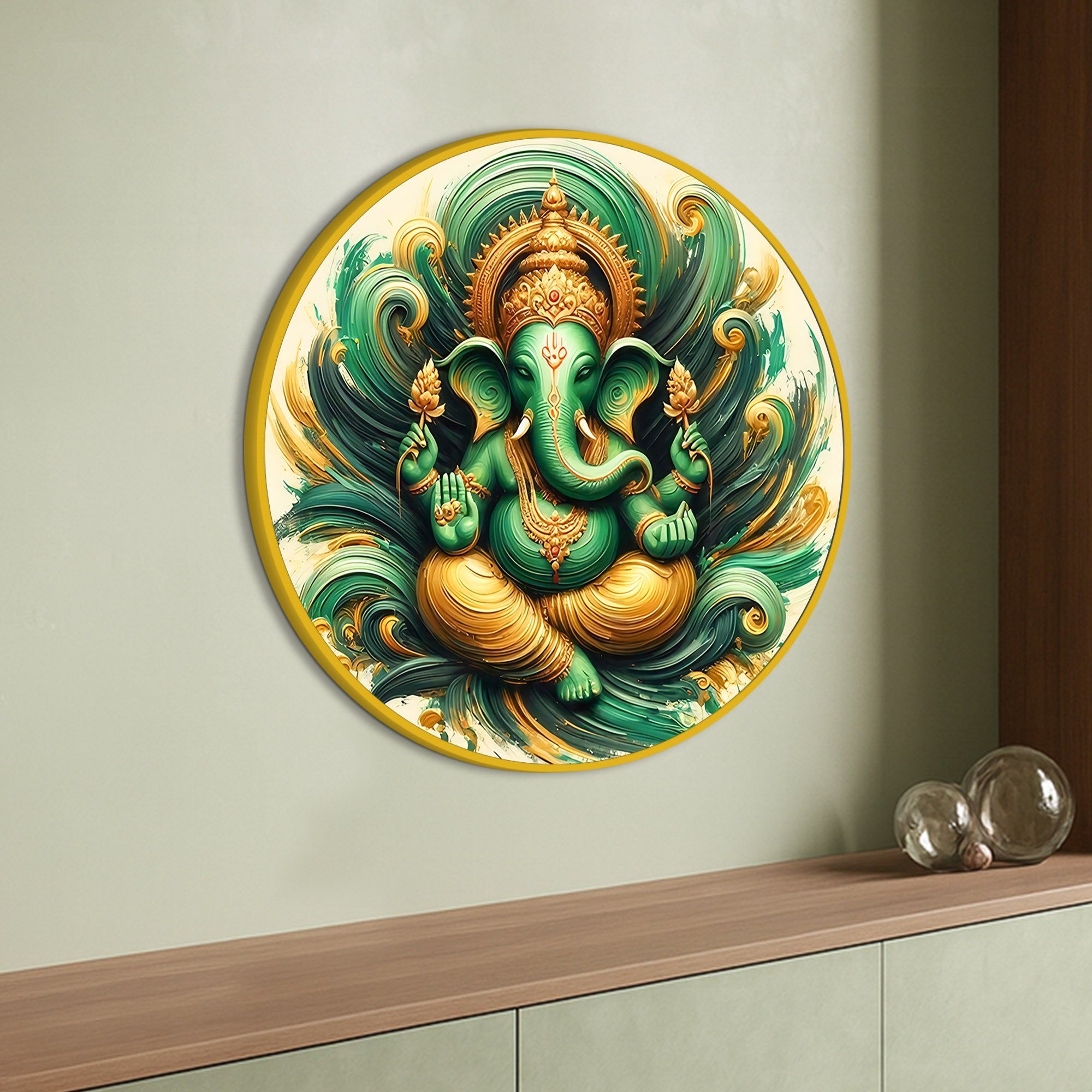Ganesha Round Spiritual Wall Décor Painting