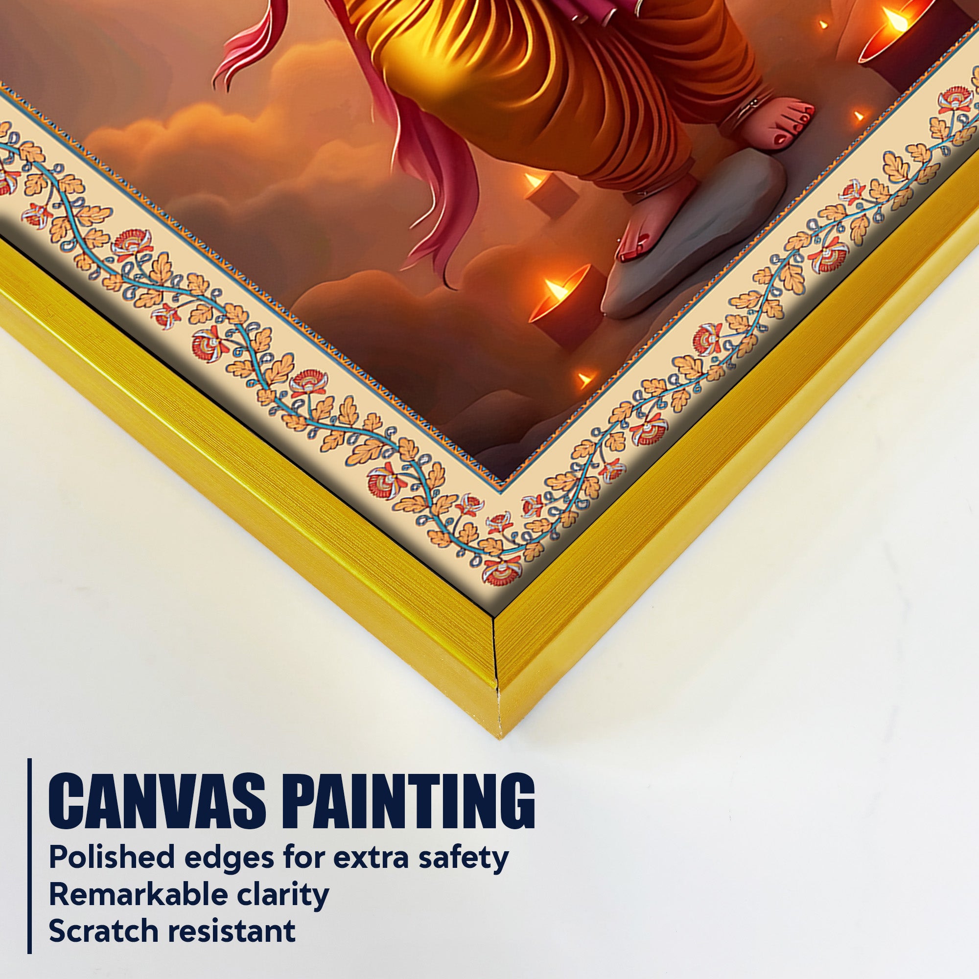 Ganesha with Sun Floral Border Vertical Canvas Wall Painting