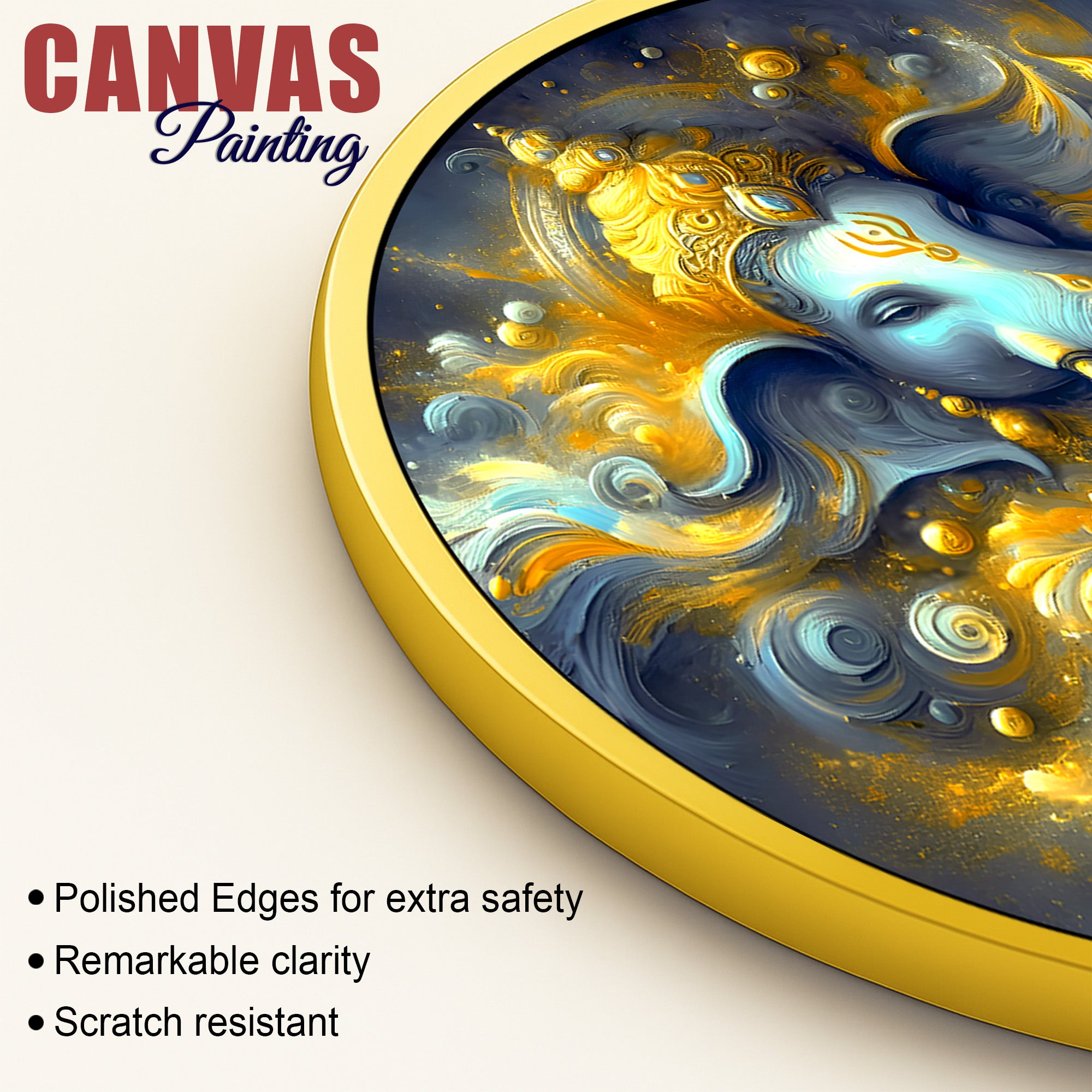 Ganpati Bappa Round Spiritual Canvas Artwork Painting