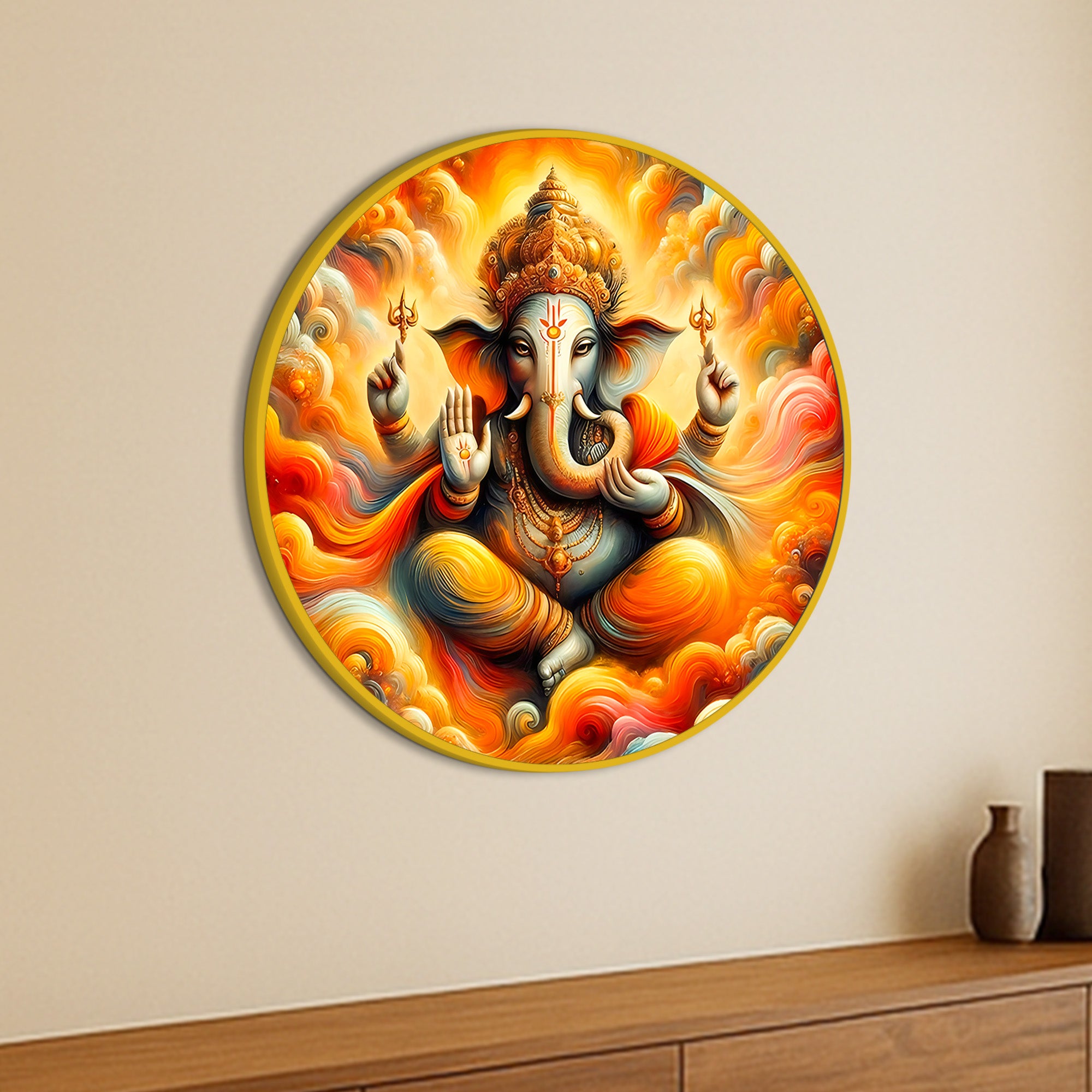 Ganpati Round Canvas Painting for Home Decor