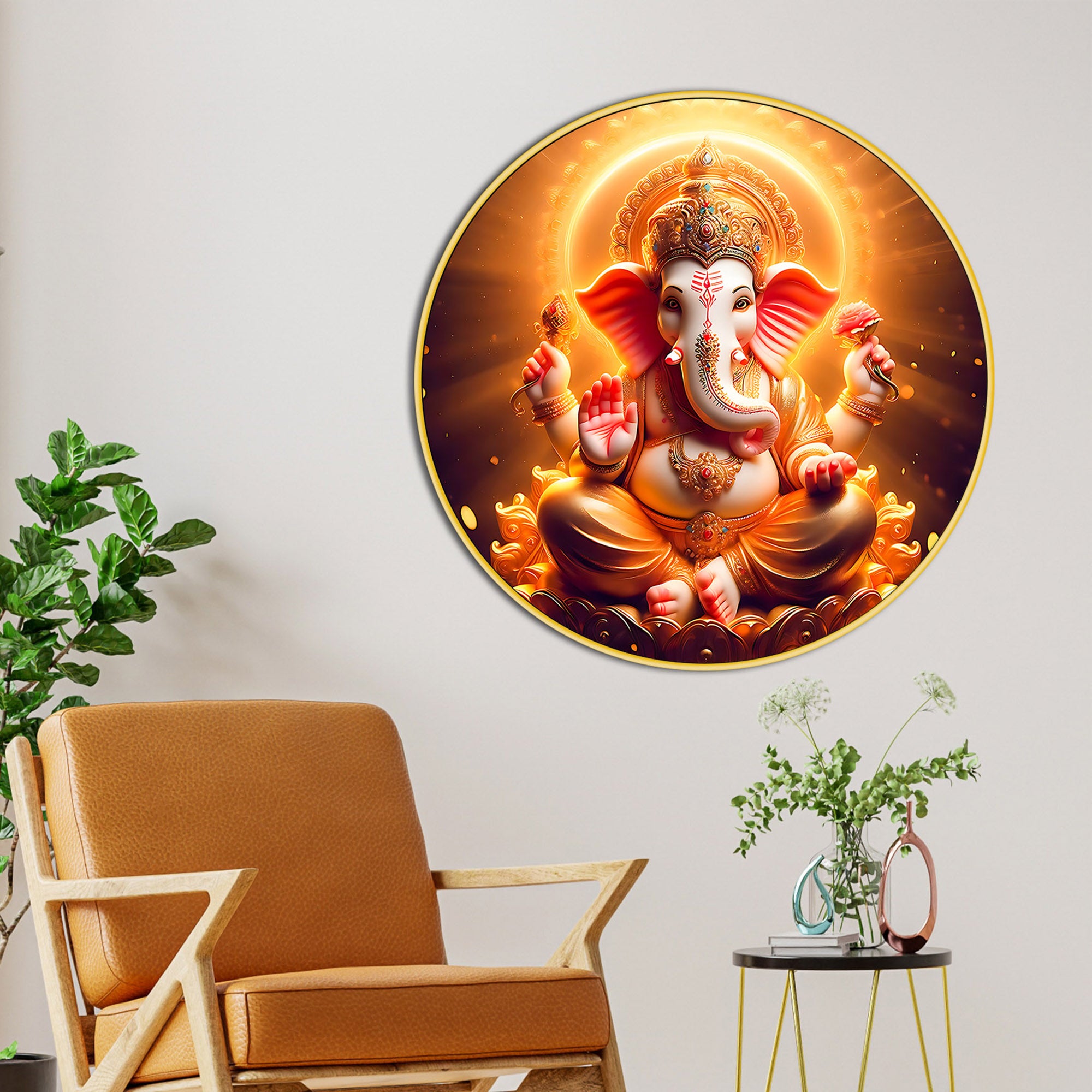 Ganpati Round Spiritual Canvas Painting