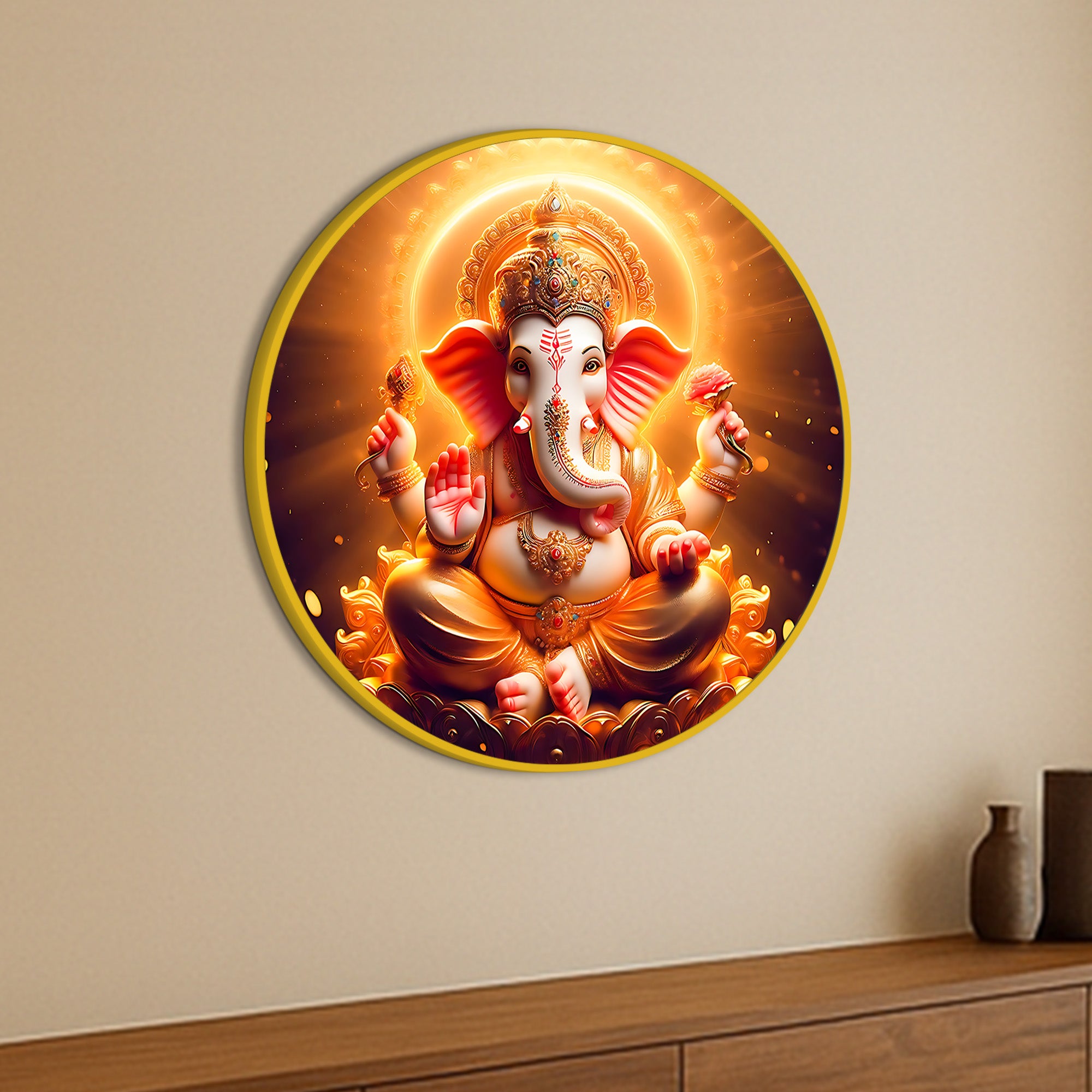 Ganpati Round Spiritual Canvas Painting