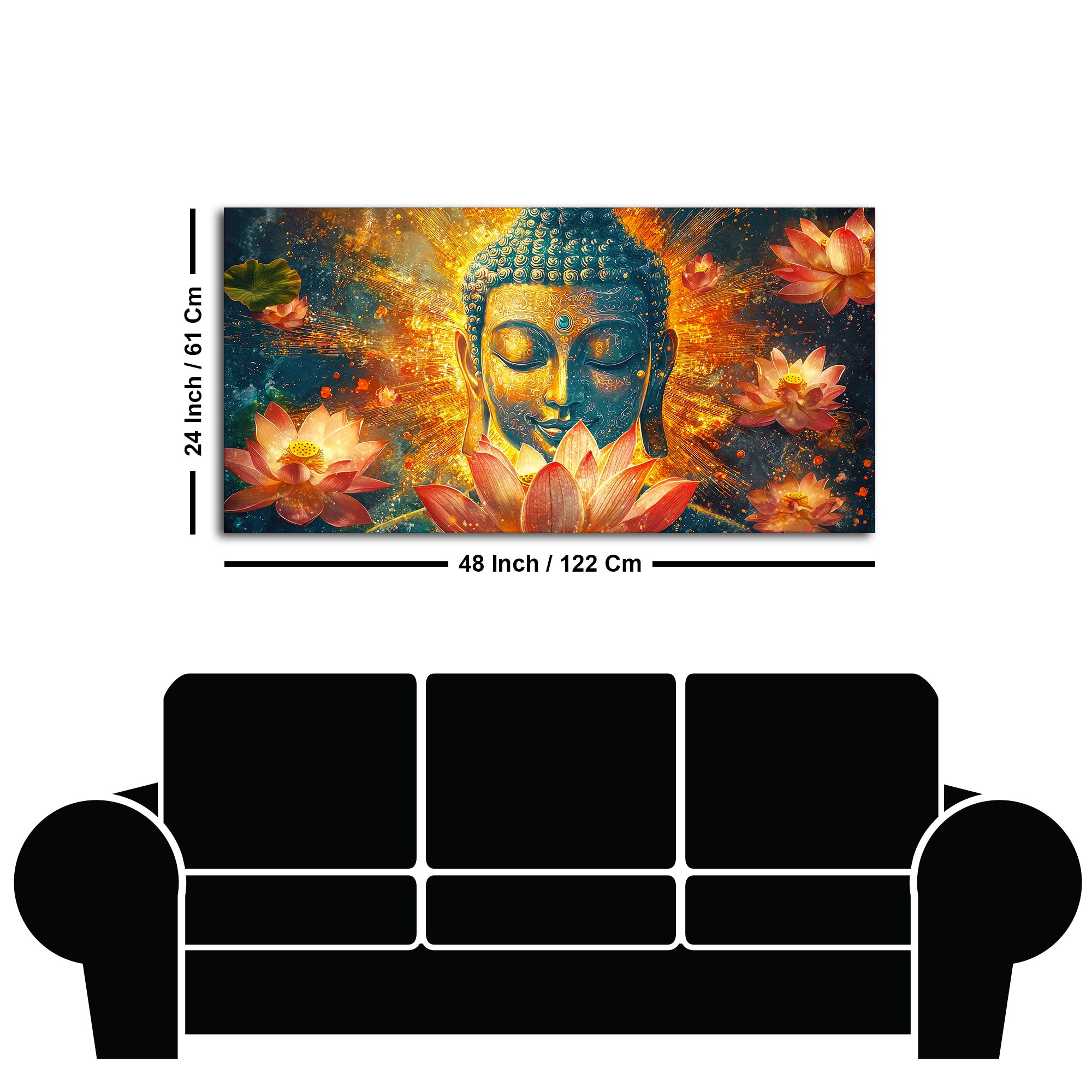 Gautam Buddha Statue with Lotus Flowers Background Canvas Wall Painting