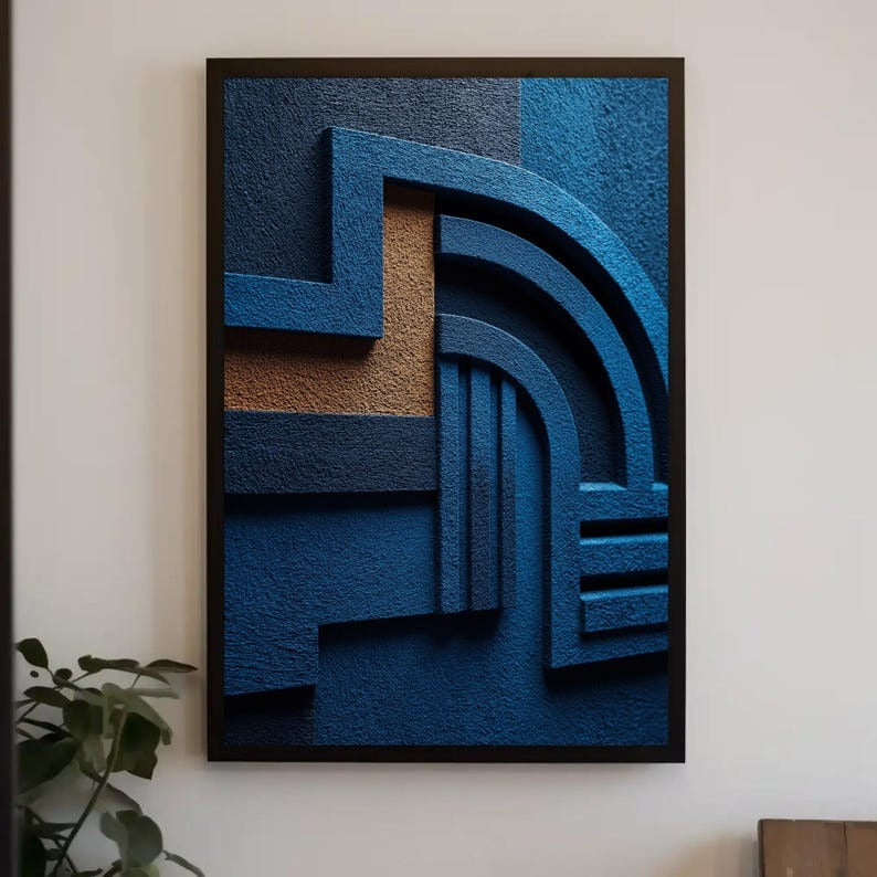 Geometric Architectural Blue Abstract 3D Wall Art Home Decor