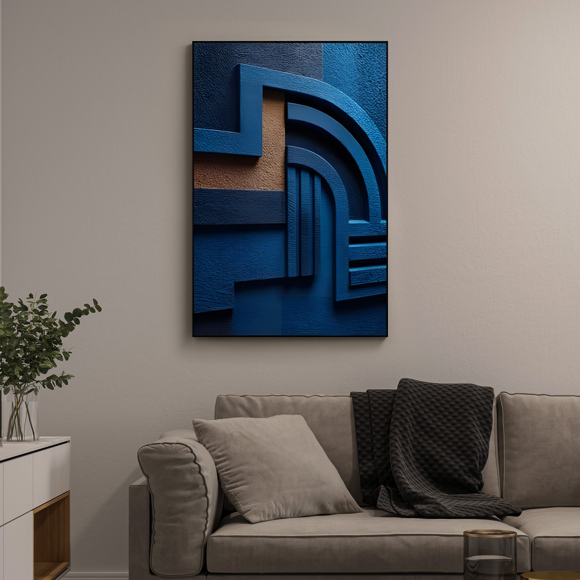 Geometric Architectural Blue Abstract 3D Wall Art Home Decor