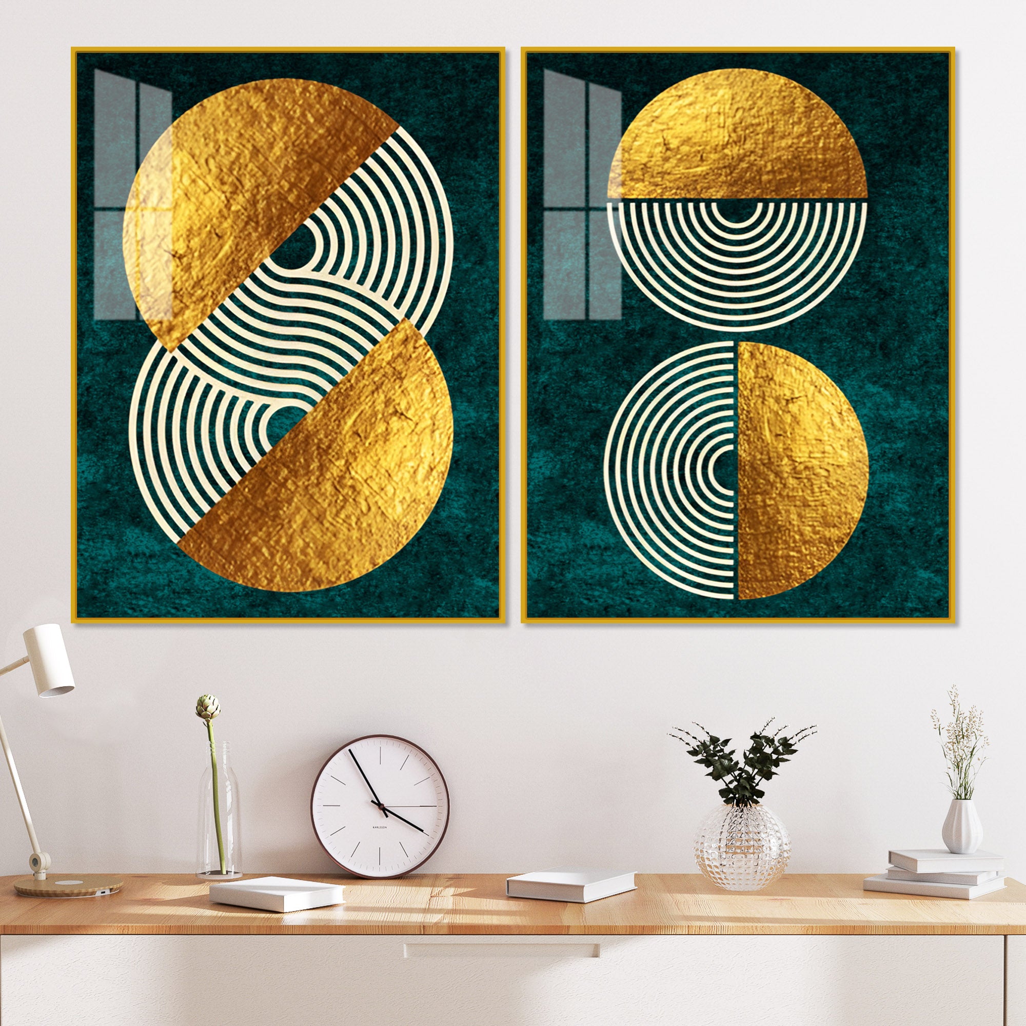 Geometric Circles Shapes Art Acrylic Floating Wall Painting Set Of 2