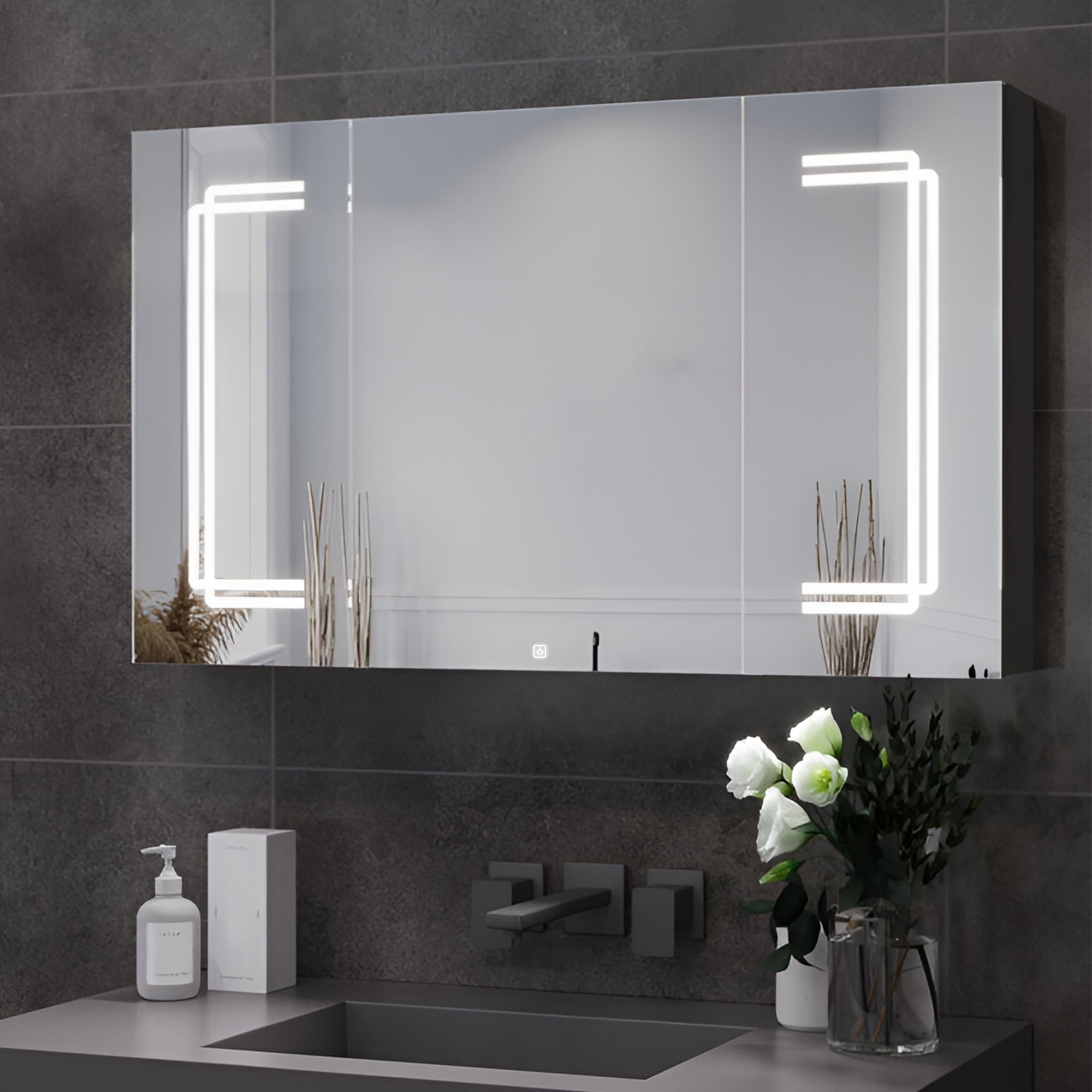 Geometric LED Light Mirror Cabinet with Soft Close Doors