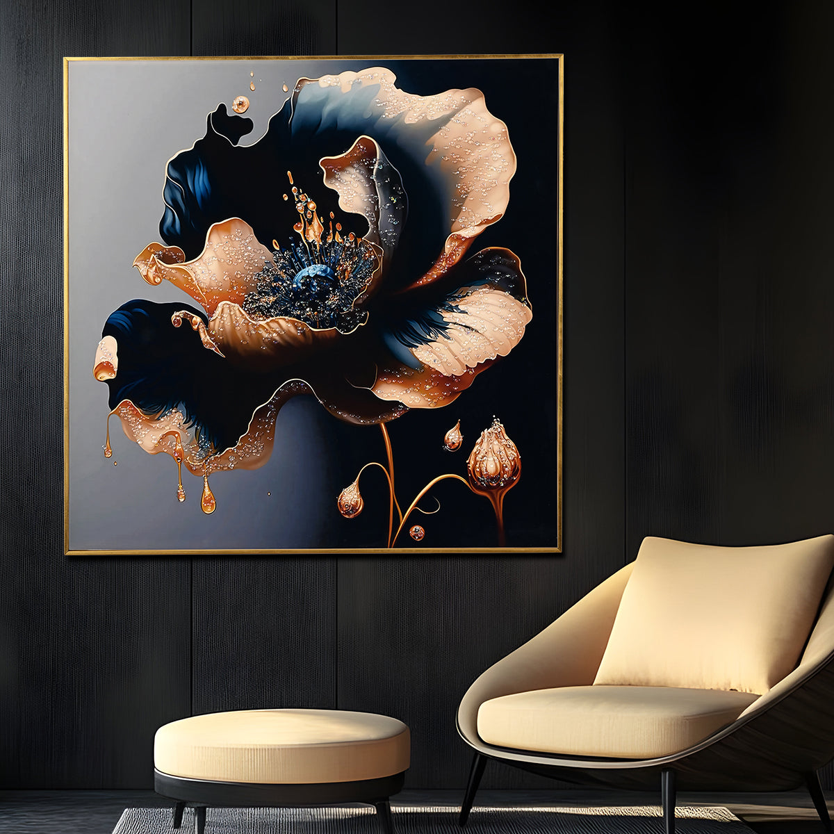 Gloriosa Pearl Framed Crystal Glass Painting