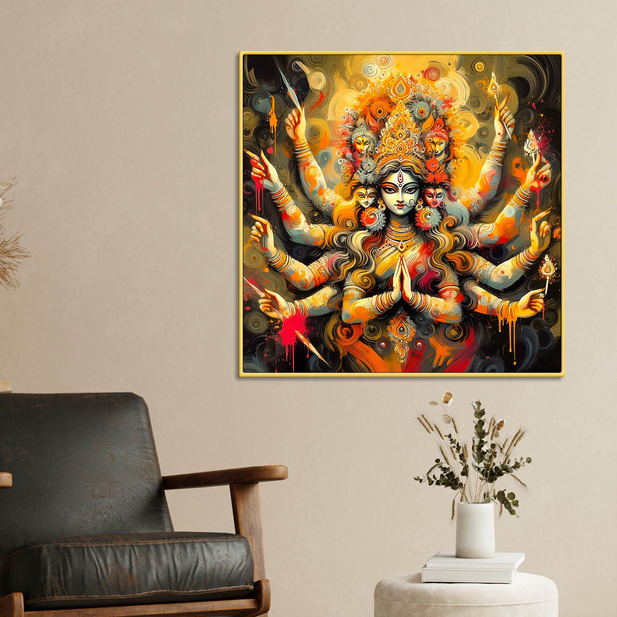 Goddess Durga Abstract Art Canvas Wall Painting