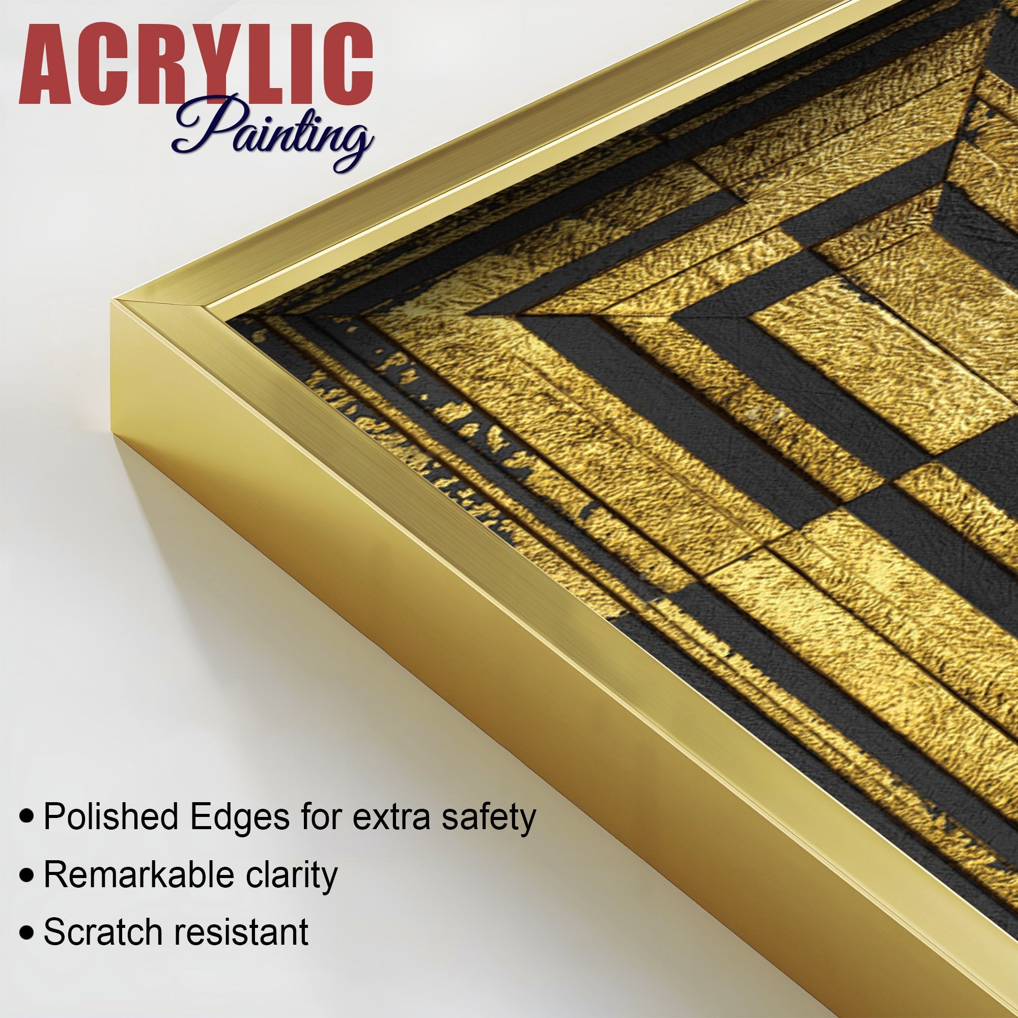 Golden Abstract Artistic Shapes Art Acrylic Floating Wall Painting Set Of 2