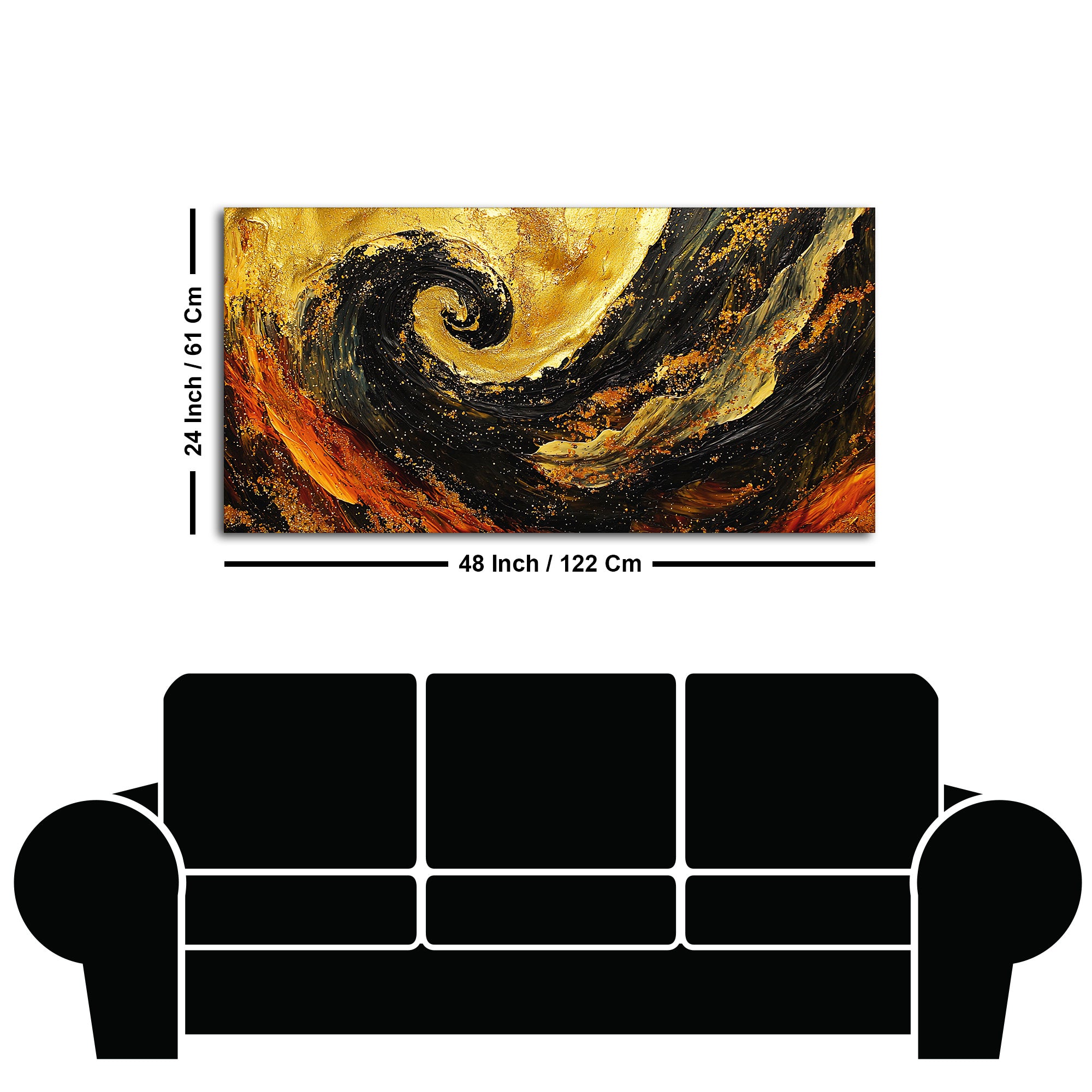 Golden Abstract Spiral Art Wooden Canvas Wall Painting