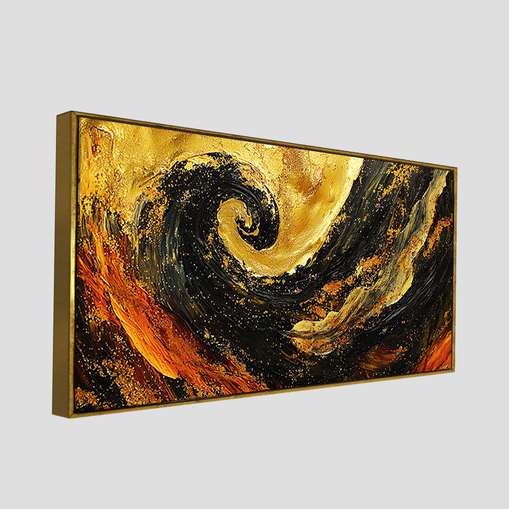 Golden Abstract Spiral Art Wooden Canvas Wall Painting