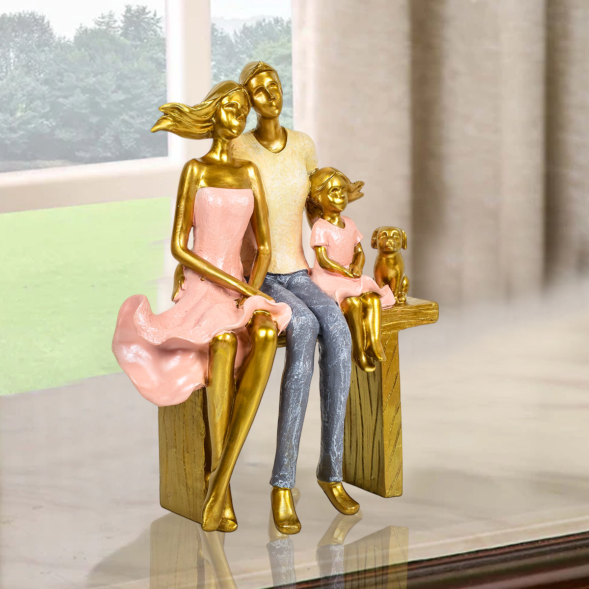 Golden Beloved Family Human Figurines Table Decorative Showpiece