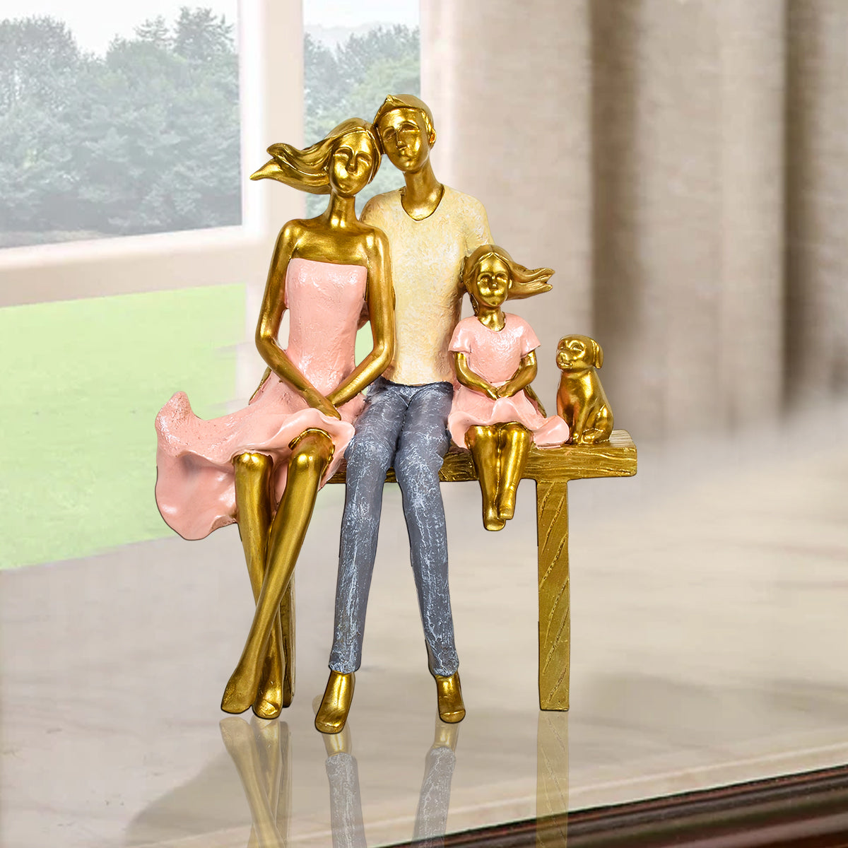 Golden Beloved Family Human Figurines Table Decorative Showpiece
