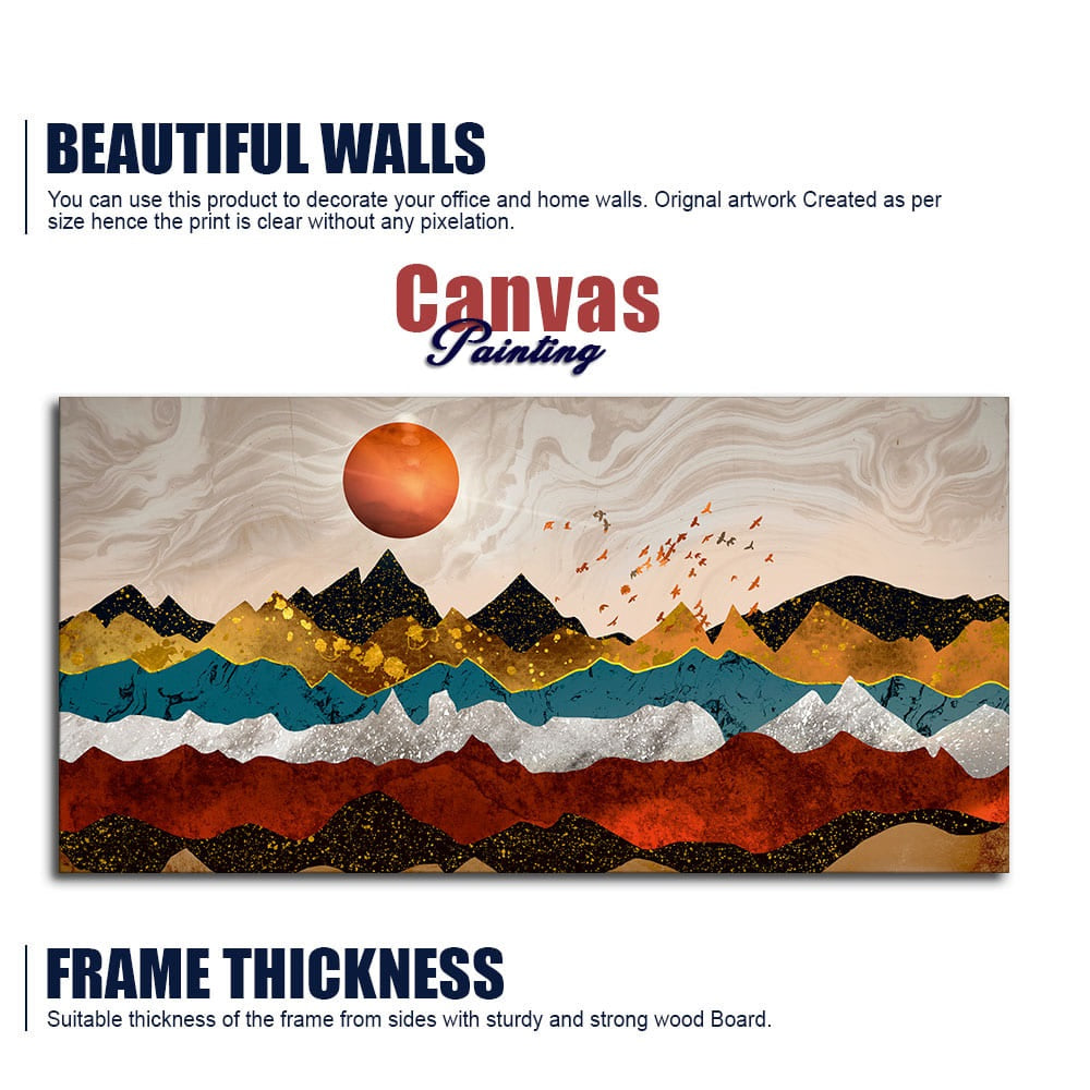 Golden Birds Flying Over Colorful Mountains Canvas Wall Painting