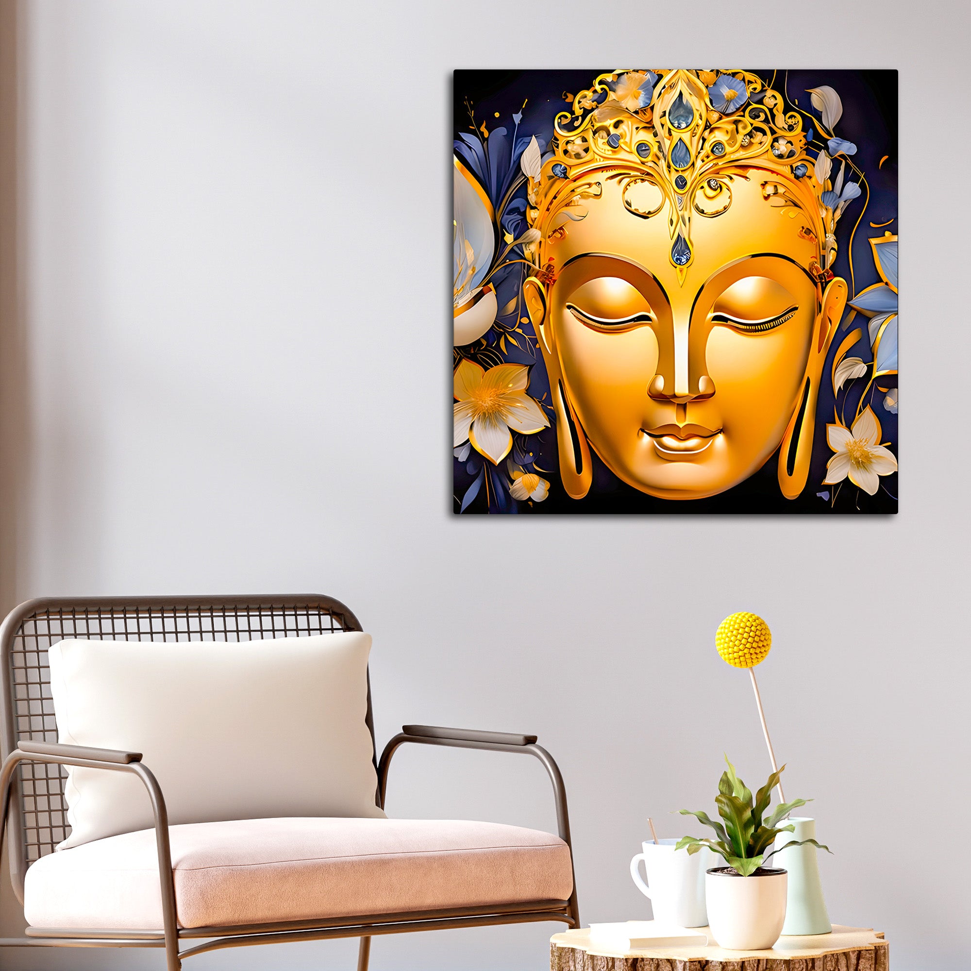 Golden Buddha Floral Wall Art Painting