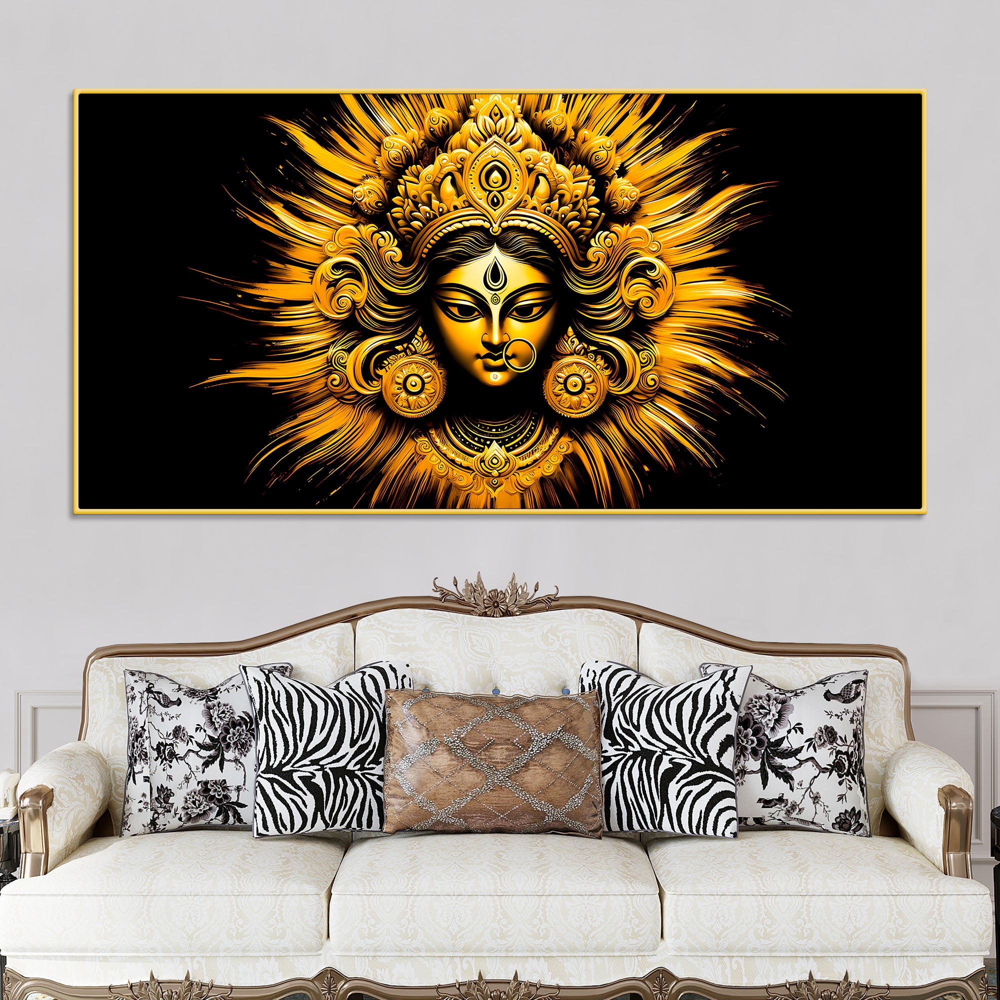 golden-divine-goddess-durga-wall-painting
