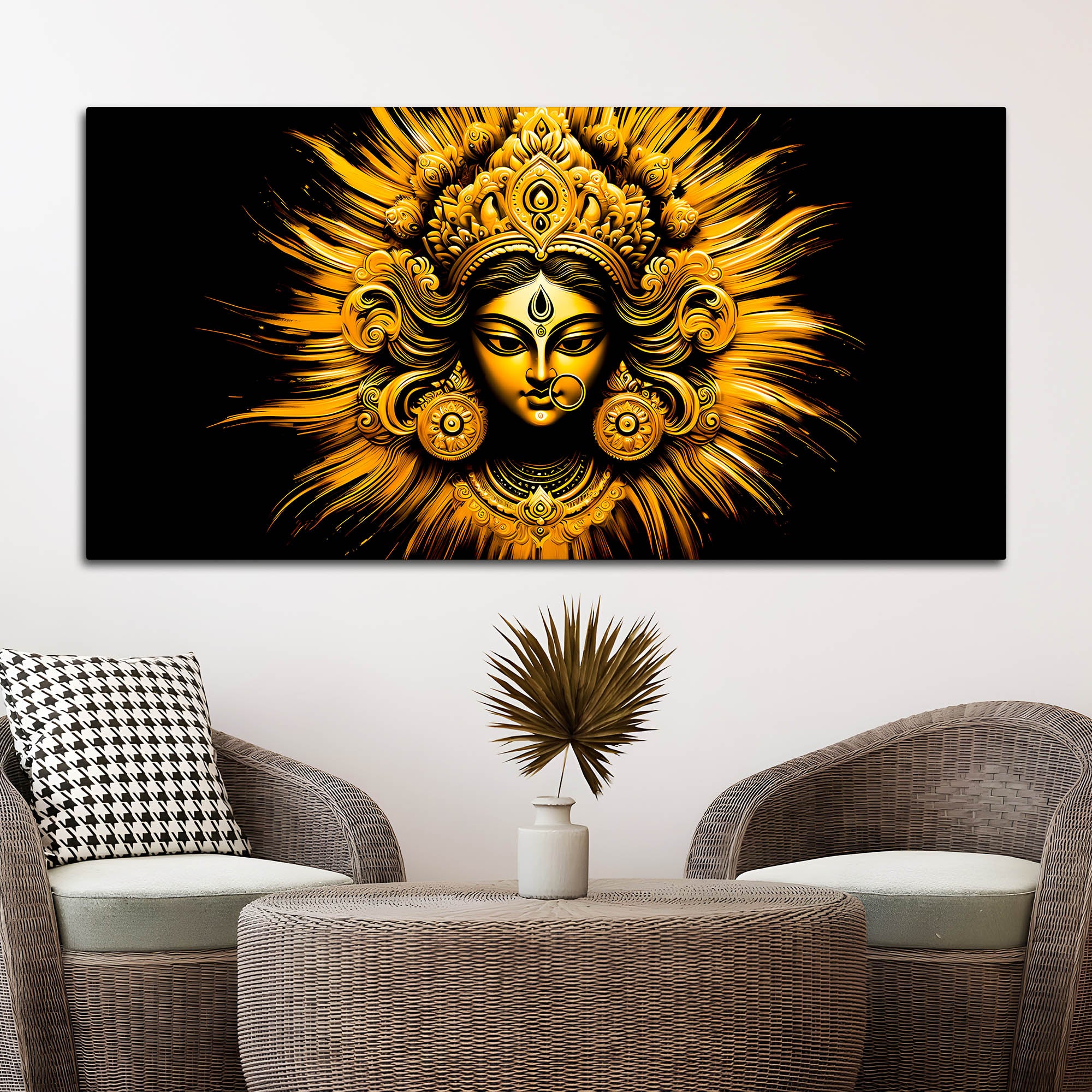 Golden Divine Goddess Durga Wall Painting