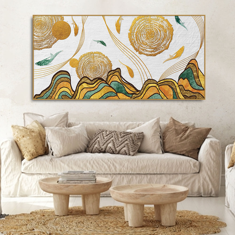 Golden Fish Abstract Premium Canvas Wall Art Painting