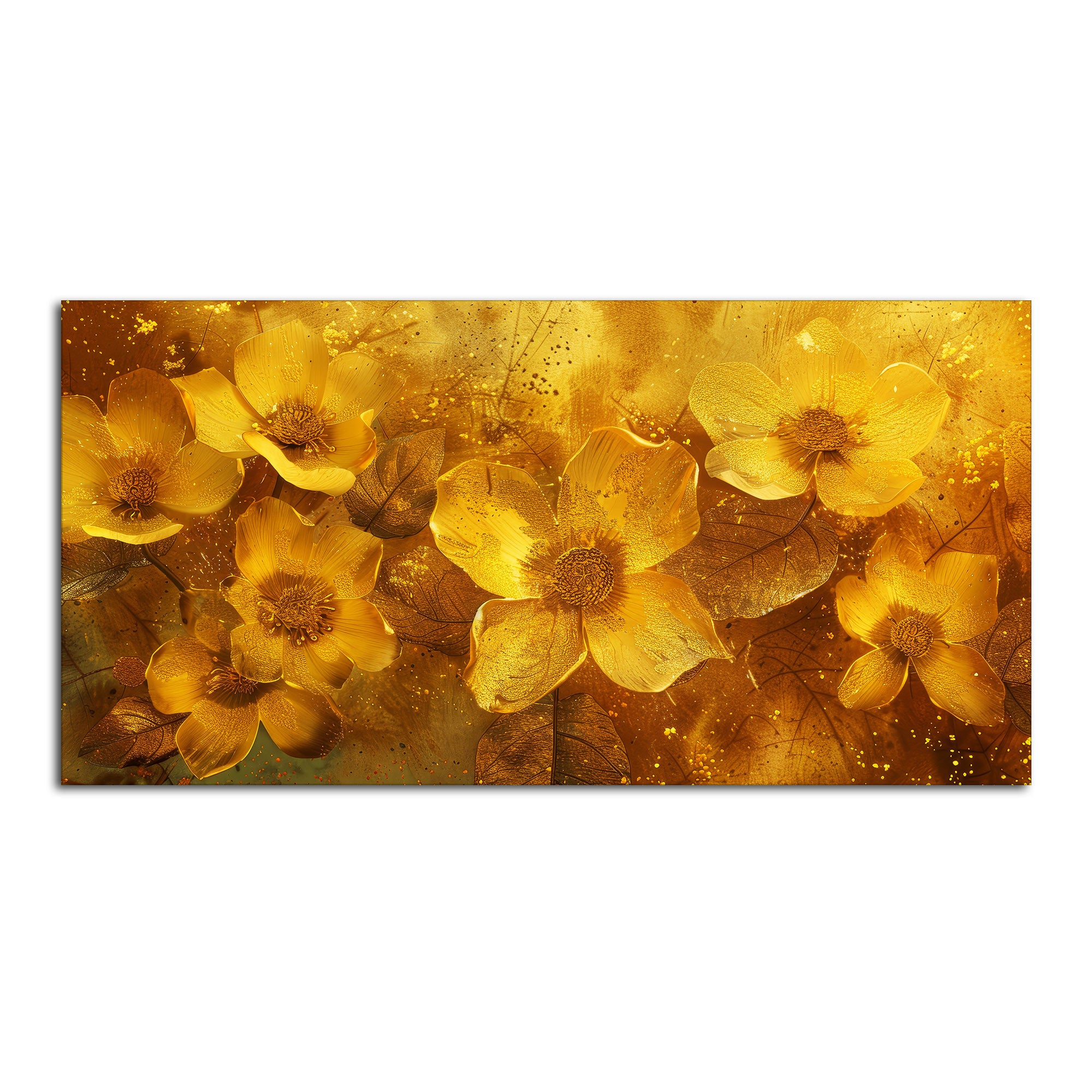 Golden Floral Flowers Field Premium Canvas Wooden Wall Painting