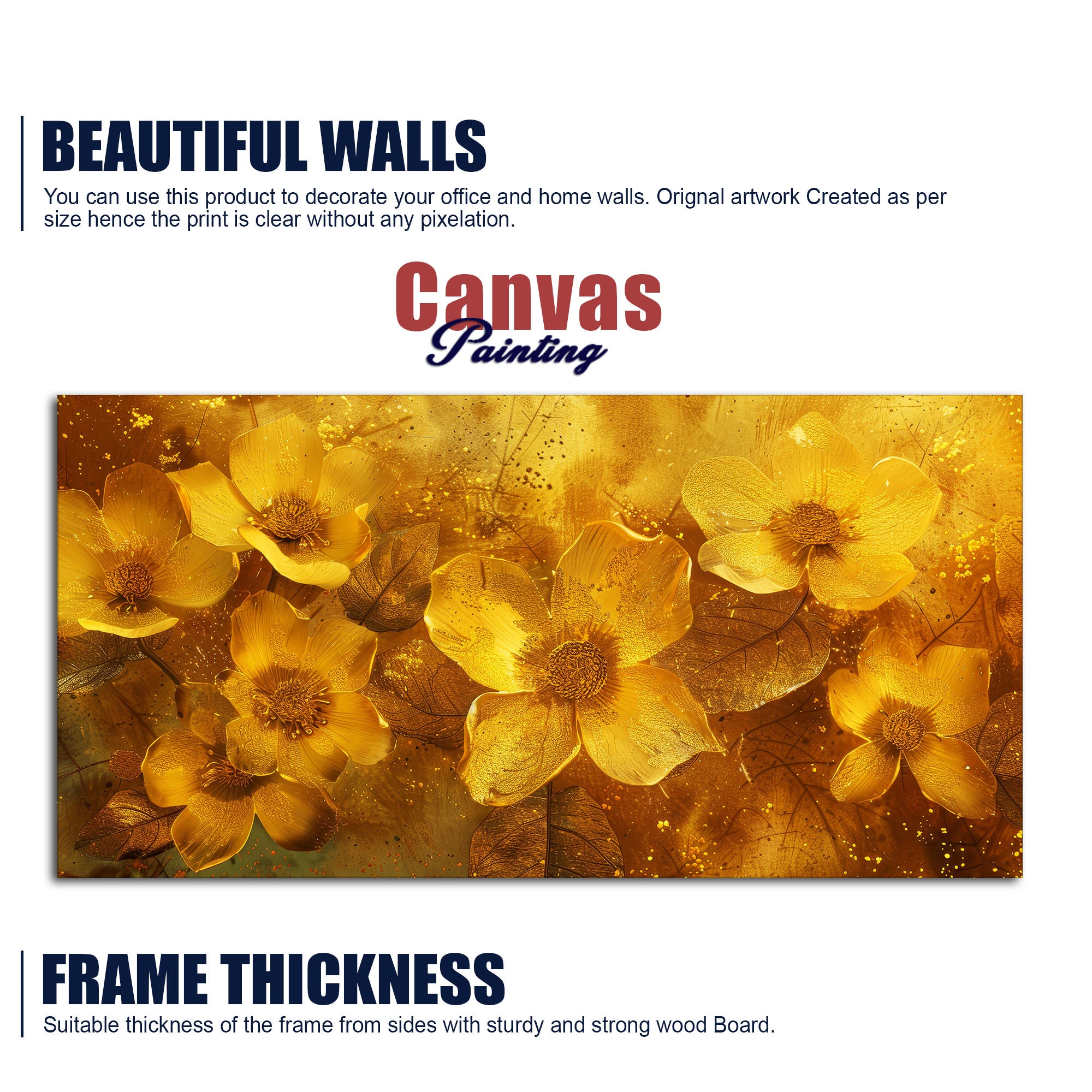 Golden Floral Flowers Field Premium Canvas Wooden Wall Painting