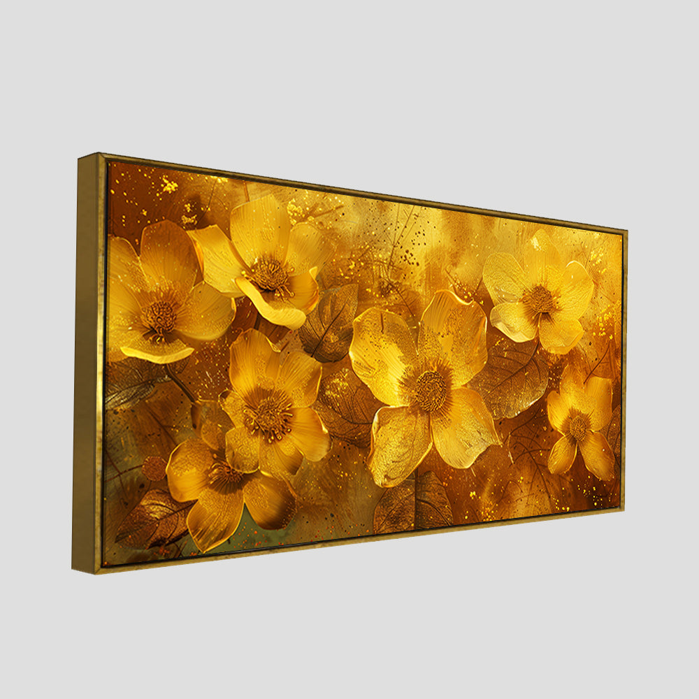 Golden Floral Flowers Field Premium Canvas Wooden Wall Painting