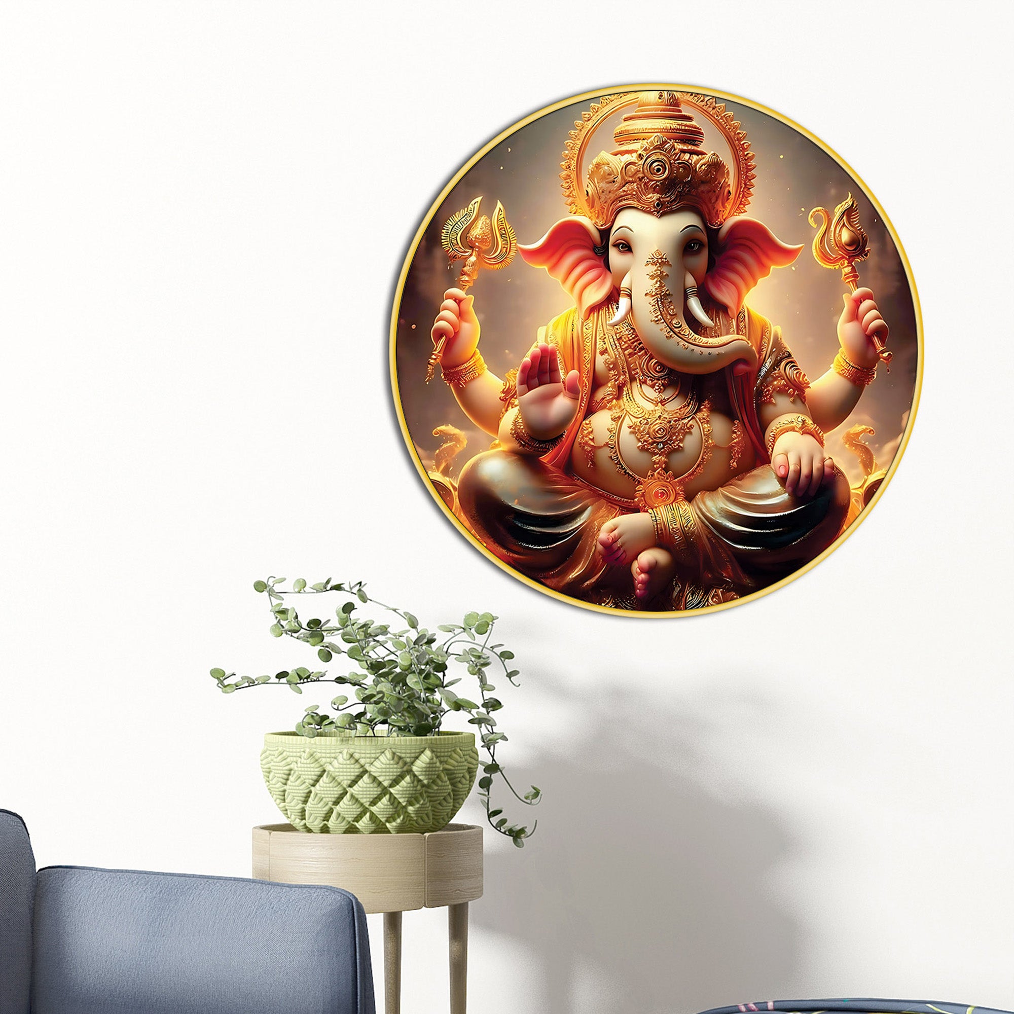 Golden Ganesh Ji Canvas Painting